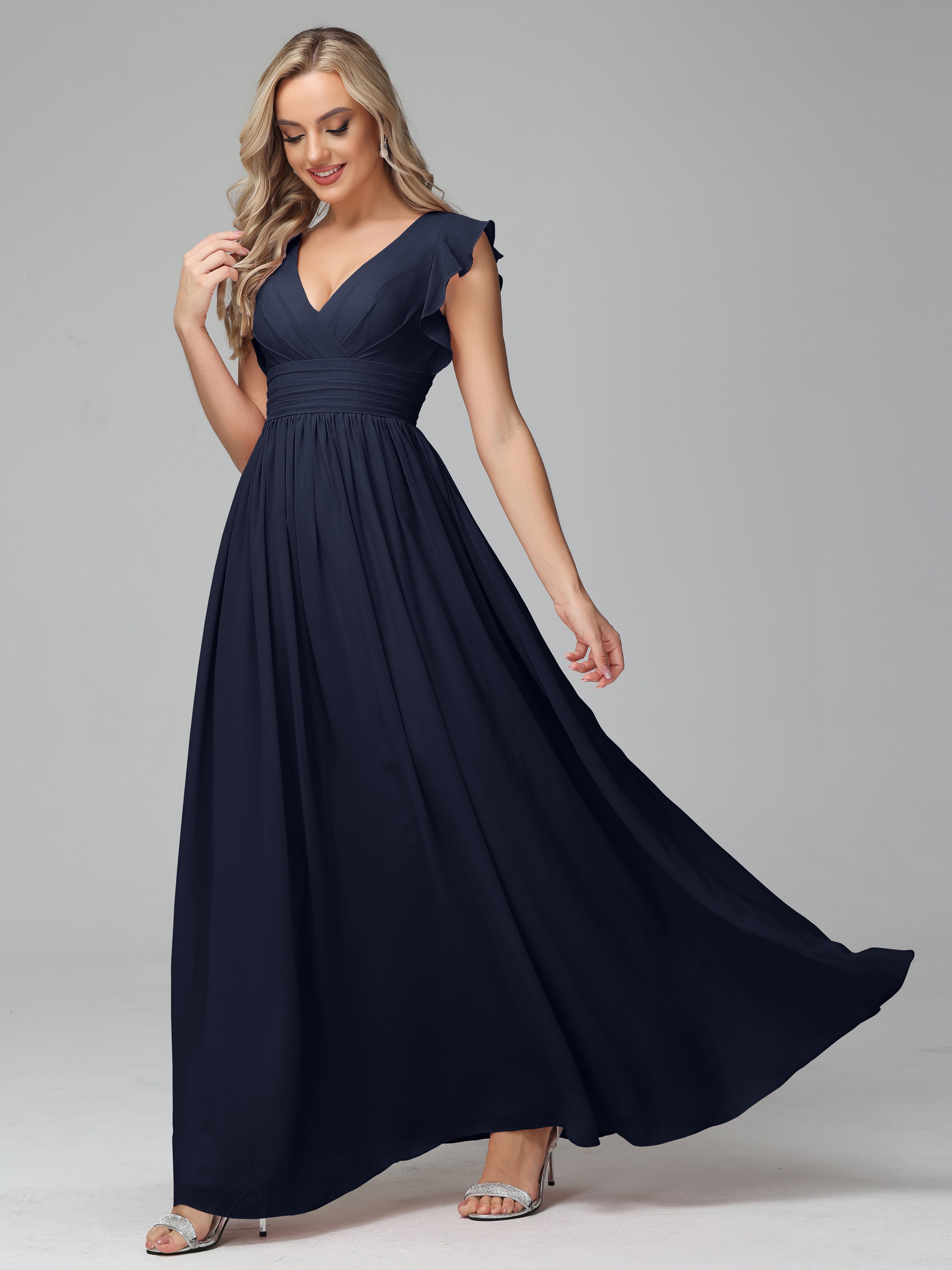 Dark Navy Bridesmaid Dresses Uk Bonnie V-Neck Chiffon Bridesmaid Dress Dark Navy Bridesmaid Dresses Uk Bonnie V-Neck Chiffon Bridesmaid Dress