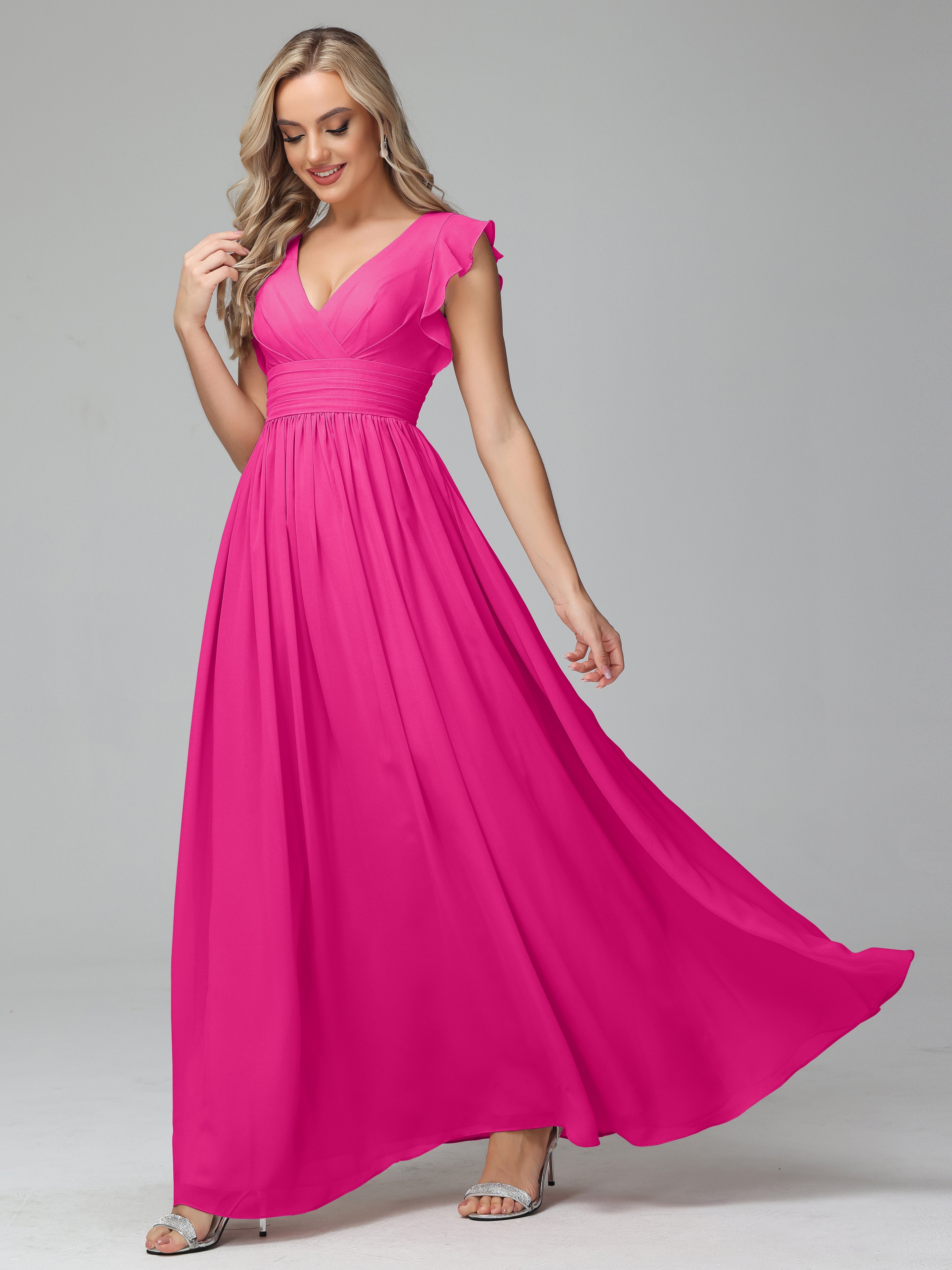 Fuchsia Bridesmaid Dress Uk Bonnie V-Neck Chiffon Bridesmaid Dresses W