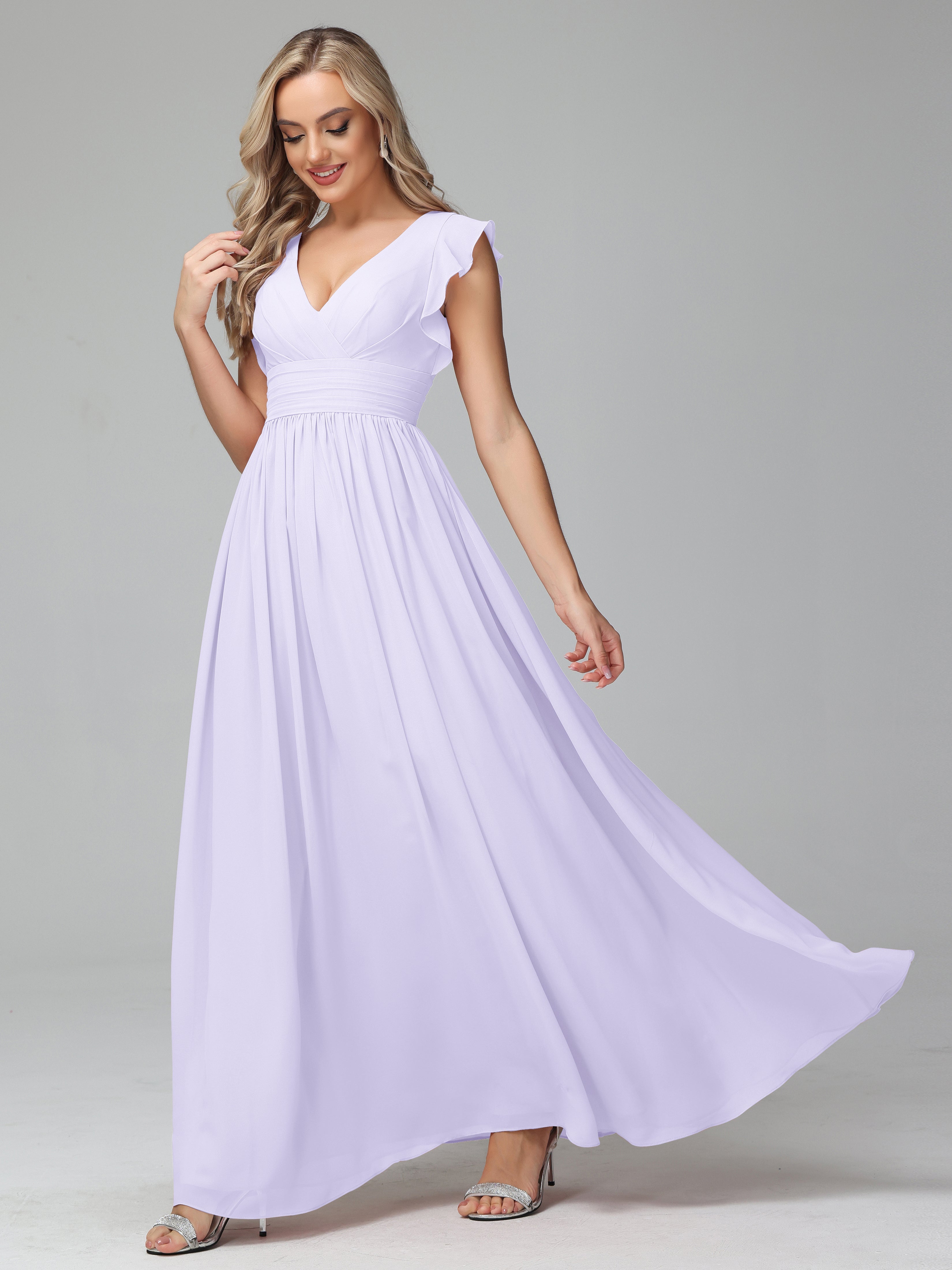 Girls Lilac Bridesmaid Dresses Bonnie V-Neck Chiffon Bridesmaid Dresse