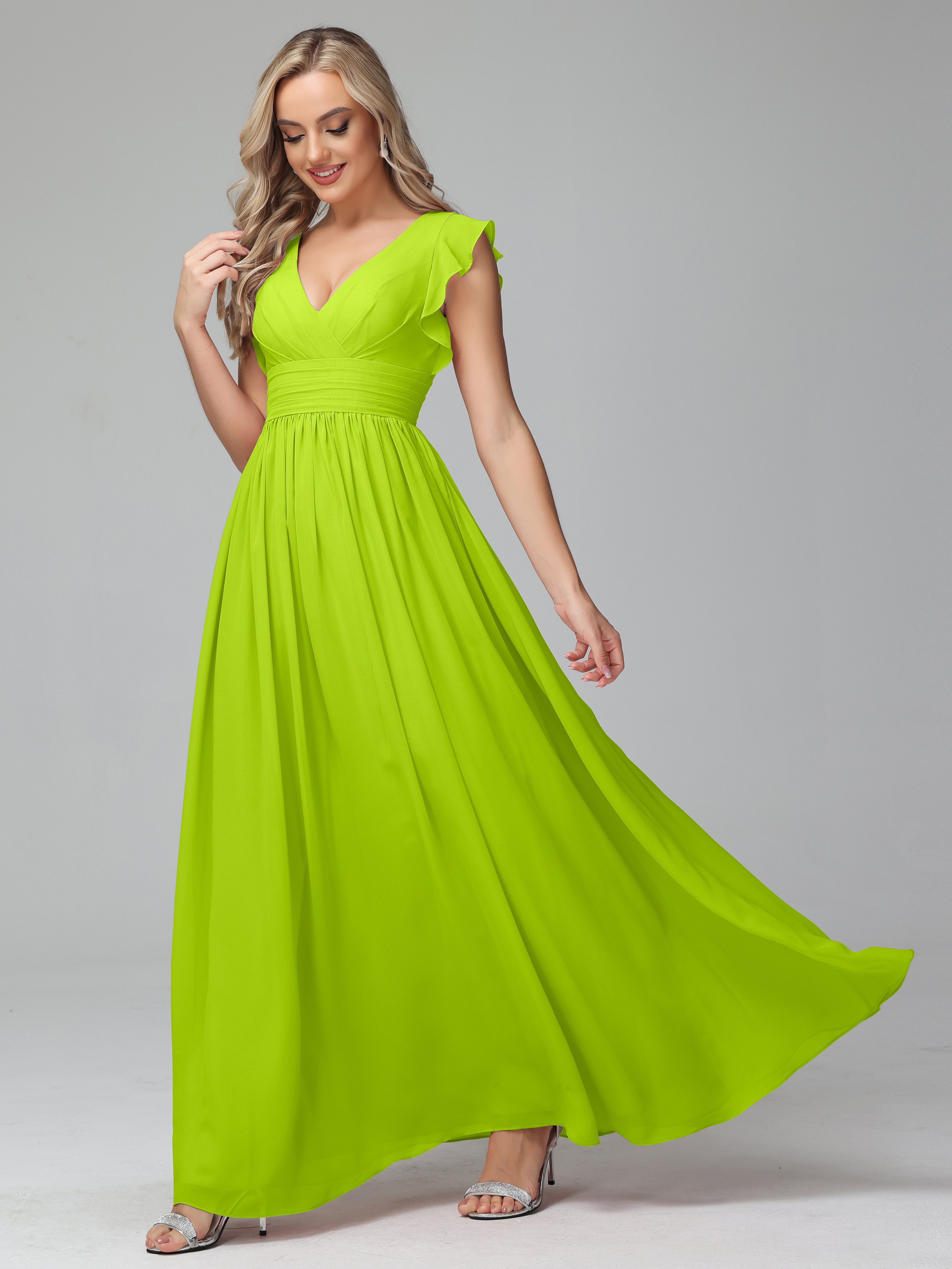 Lime Green Bridesmaid Dresses Bonnie V-Neck Chiffon Bridesmaid Dresses Lime Green Bridesmaid Dresses Bonnie V-Neck Chiffon Bridesmaid Dresses