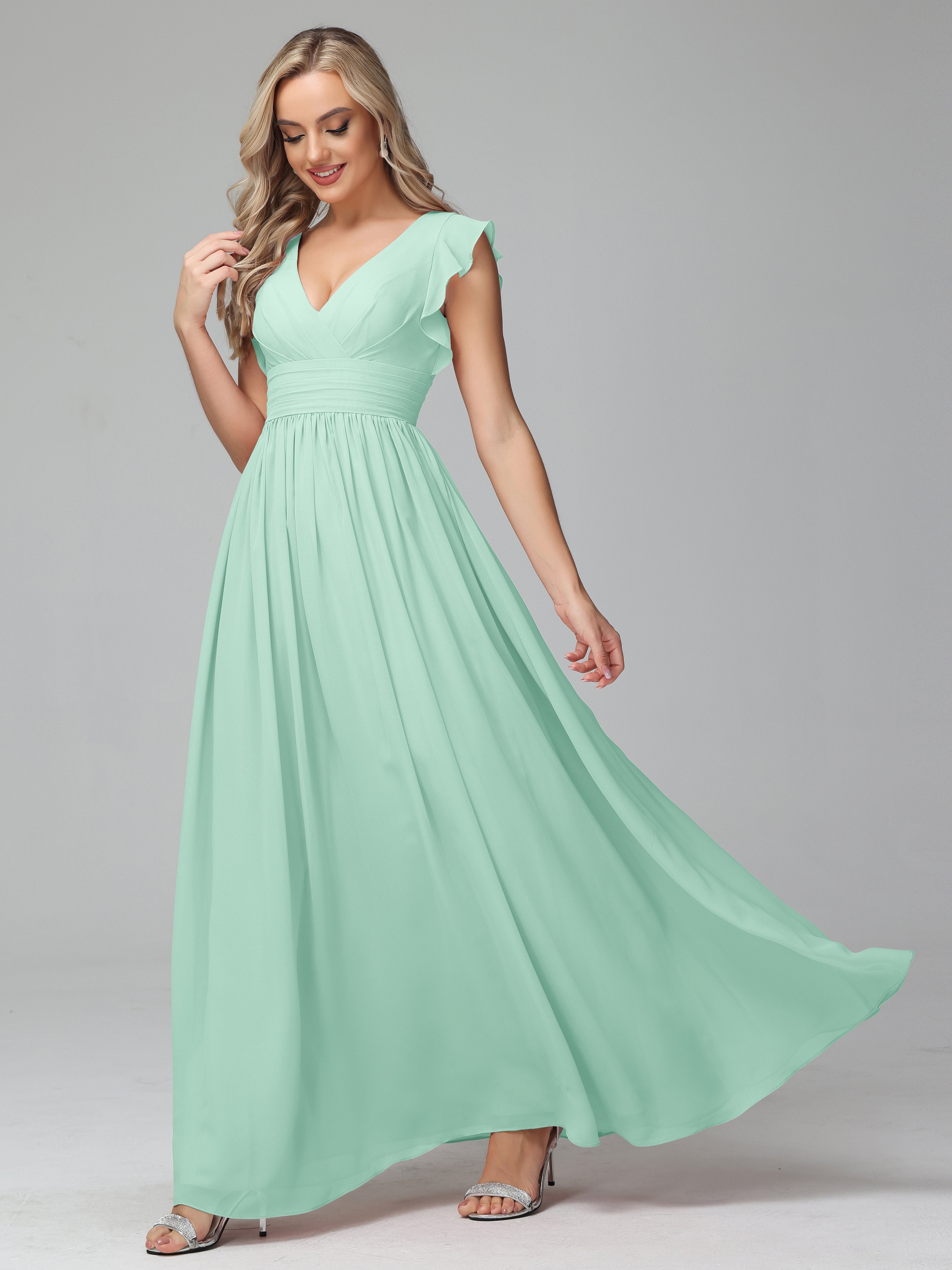 Bridesmaid Dress Mint Green Bonnie V-Neck Chiffon Bridesmaid Dresses W