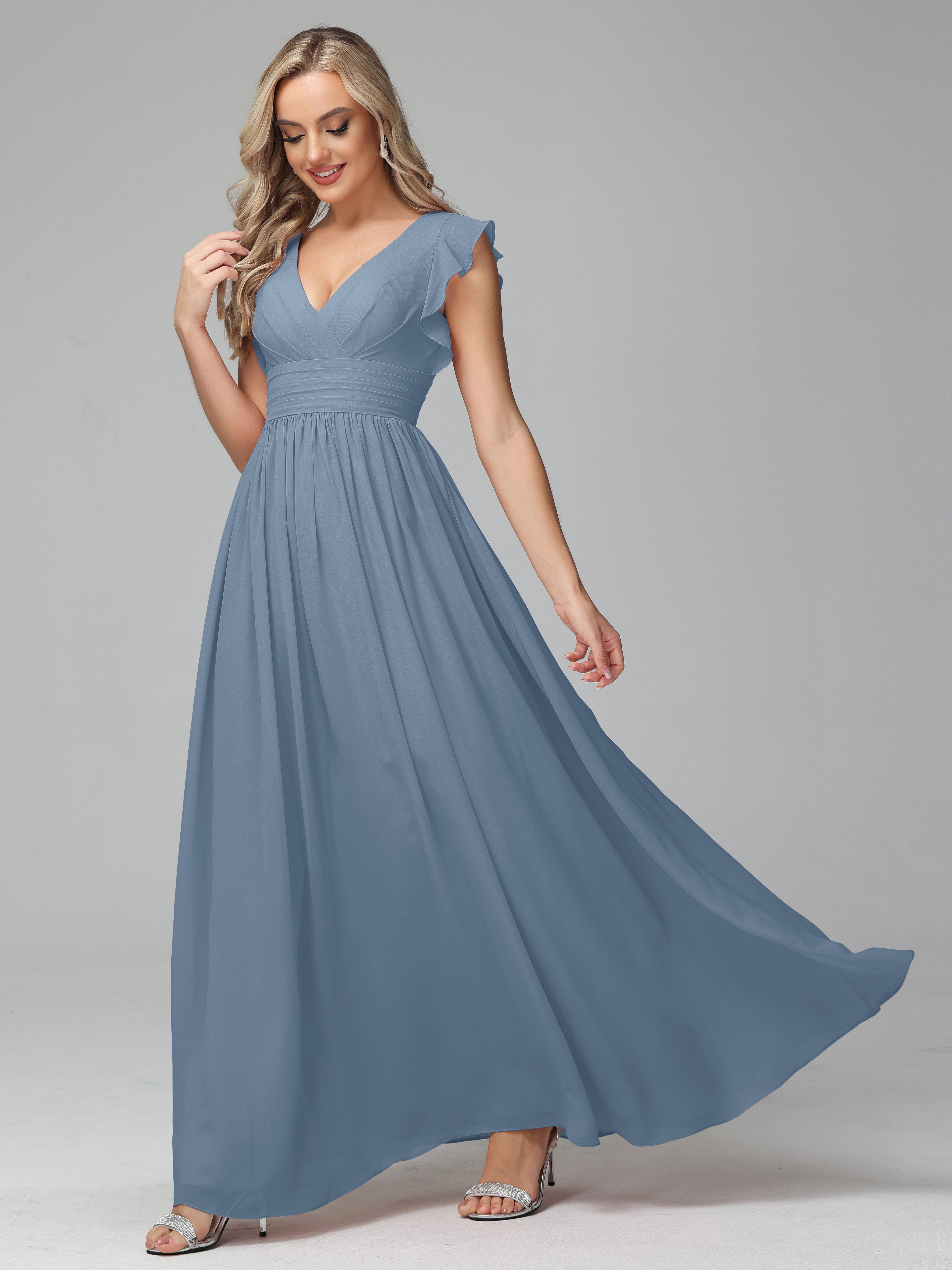 Slate Blue Bridesmaid Dresses Bonnie V-Neck Chiffon Bridesmaid Dresses Slate Blue Bridesmaid Dresses Bonnie V-Neck Chiffon Bridesmaid Dresses