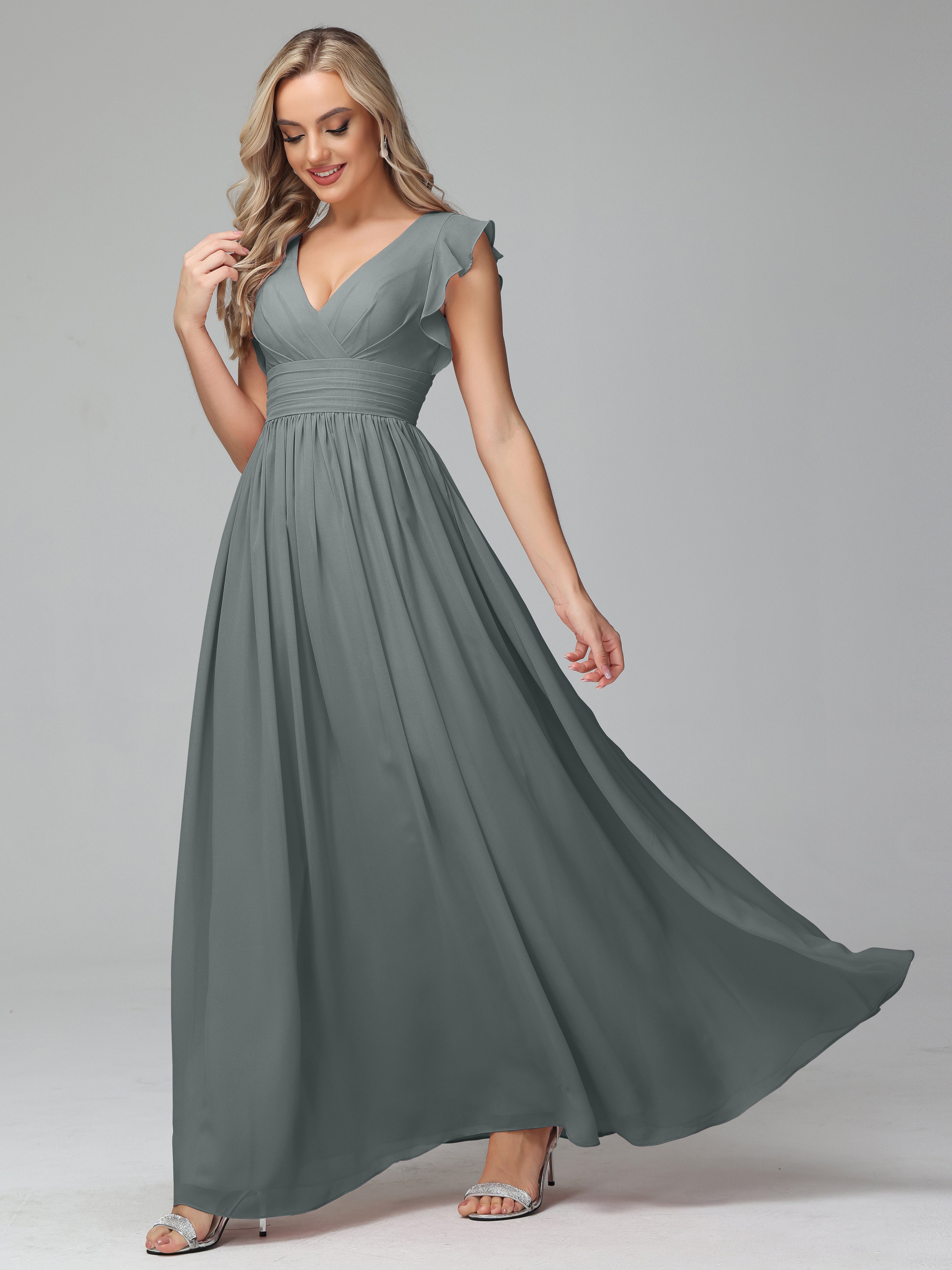 Steel Grey Bridesmaid Dresses Bonnie V-Neck Chiffon Bridesmaid Dresses Steel Grey Bridesmaid Dresses Bonnie V-Neck Chiffon Bridesmaid Dresses