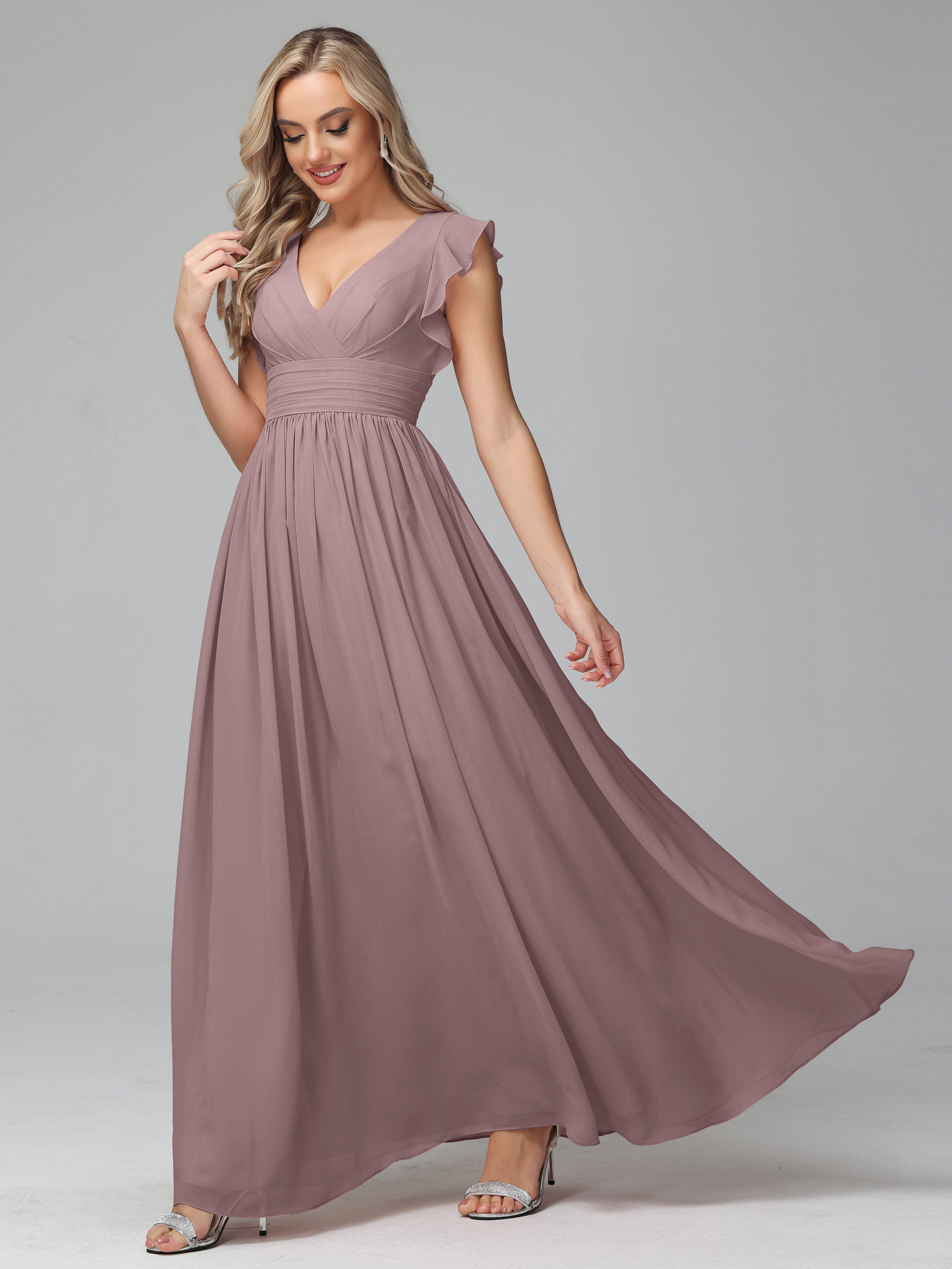 mauve bridesmaid dresses uk Vintage Mauve Bridesmaid Dress Charlie Cap Sleeves Elegant Chiffon Bri