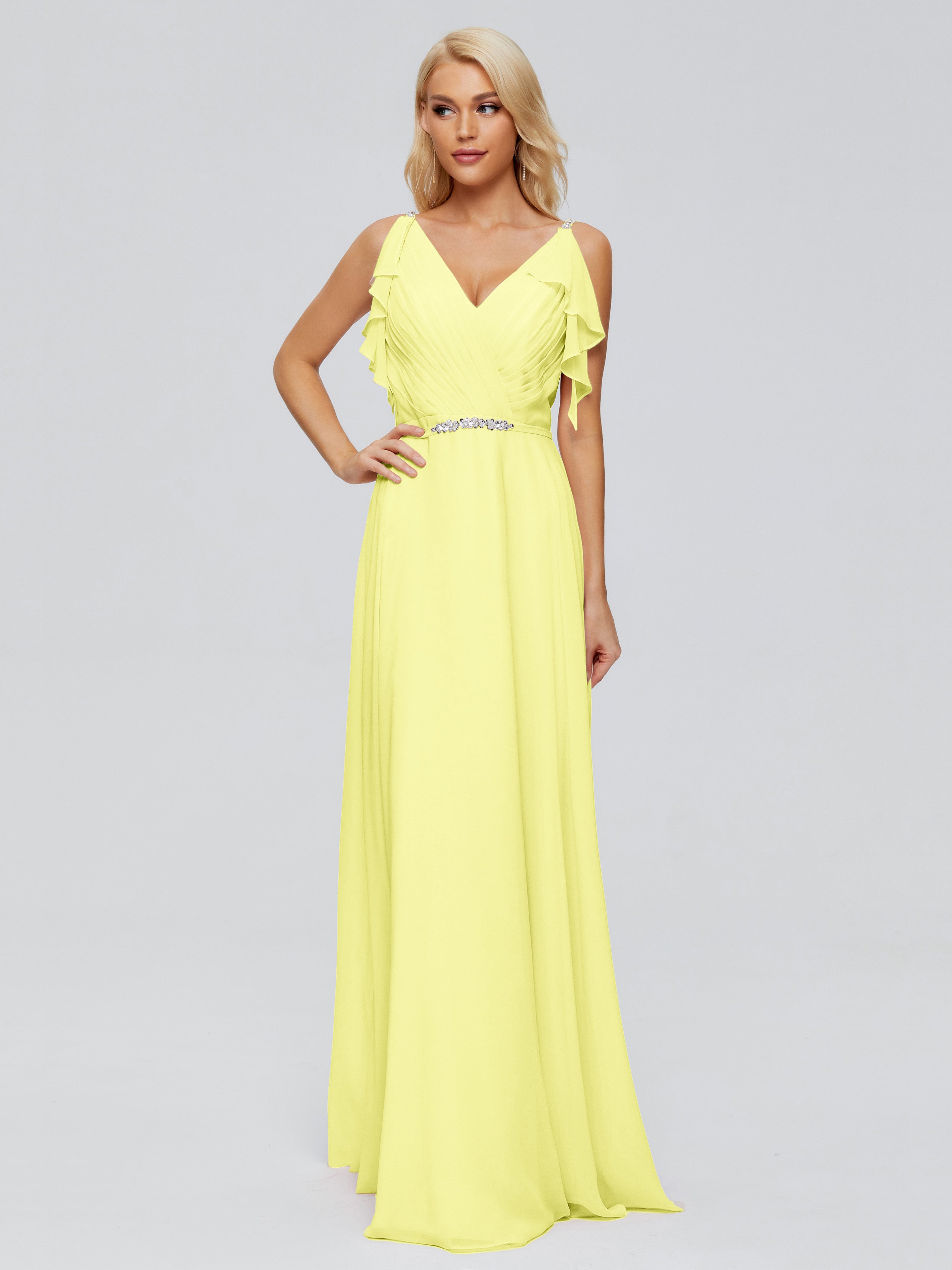 Brianna Ruffles Spaghetti Straps Unique Chiffon Bridesmaid Dresses