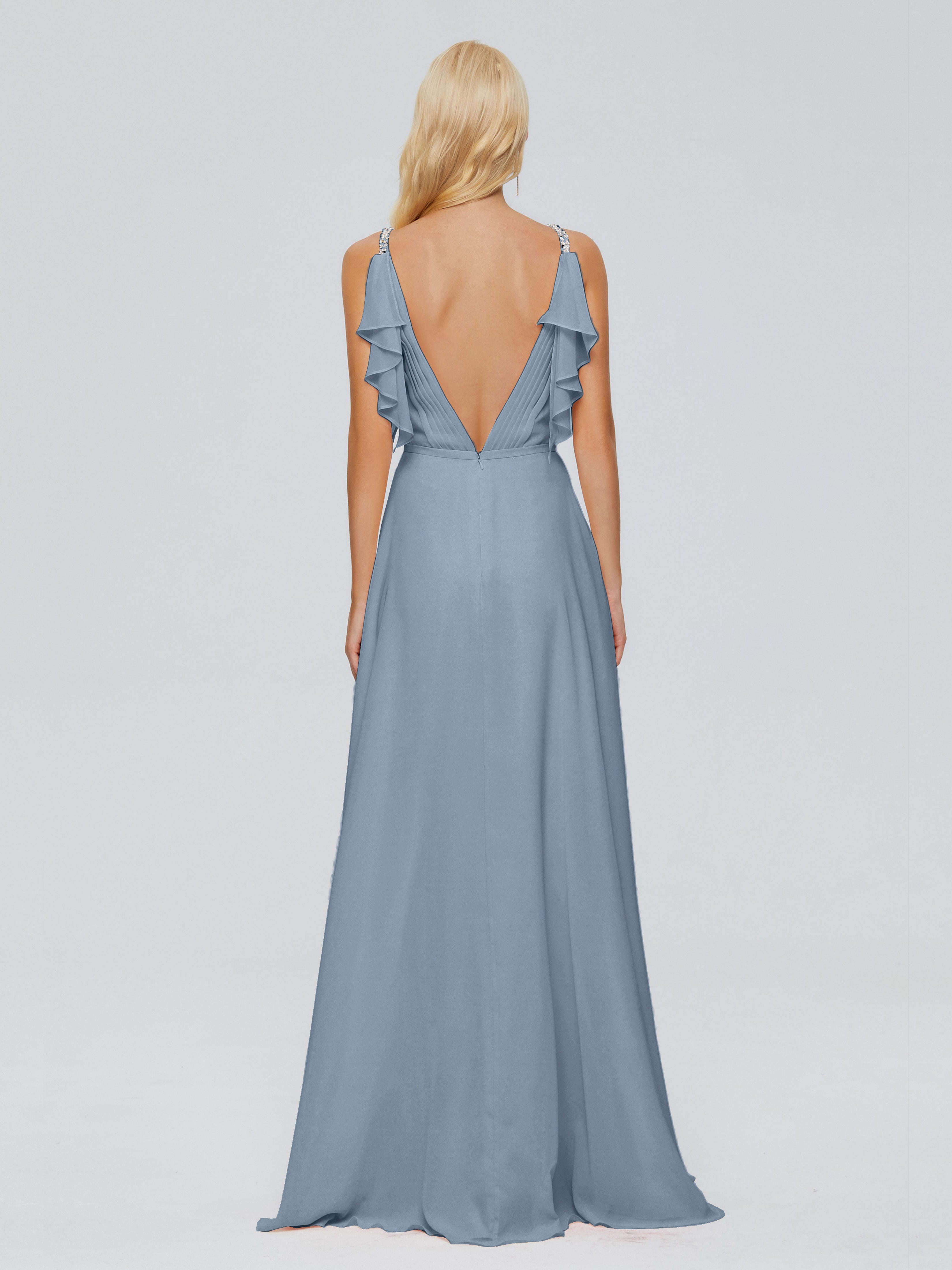 Brianna Ruffles Spaghetti Straps Unique Chiffon Bridesmaid Dresses
