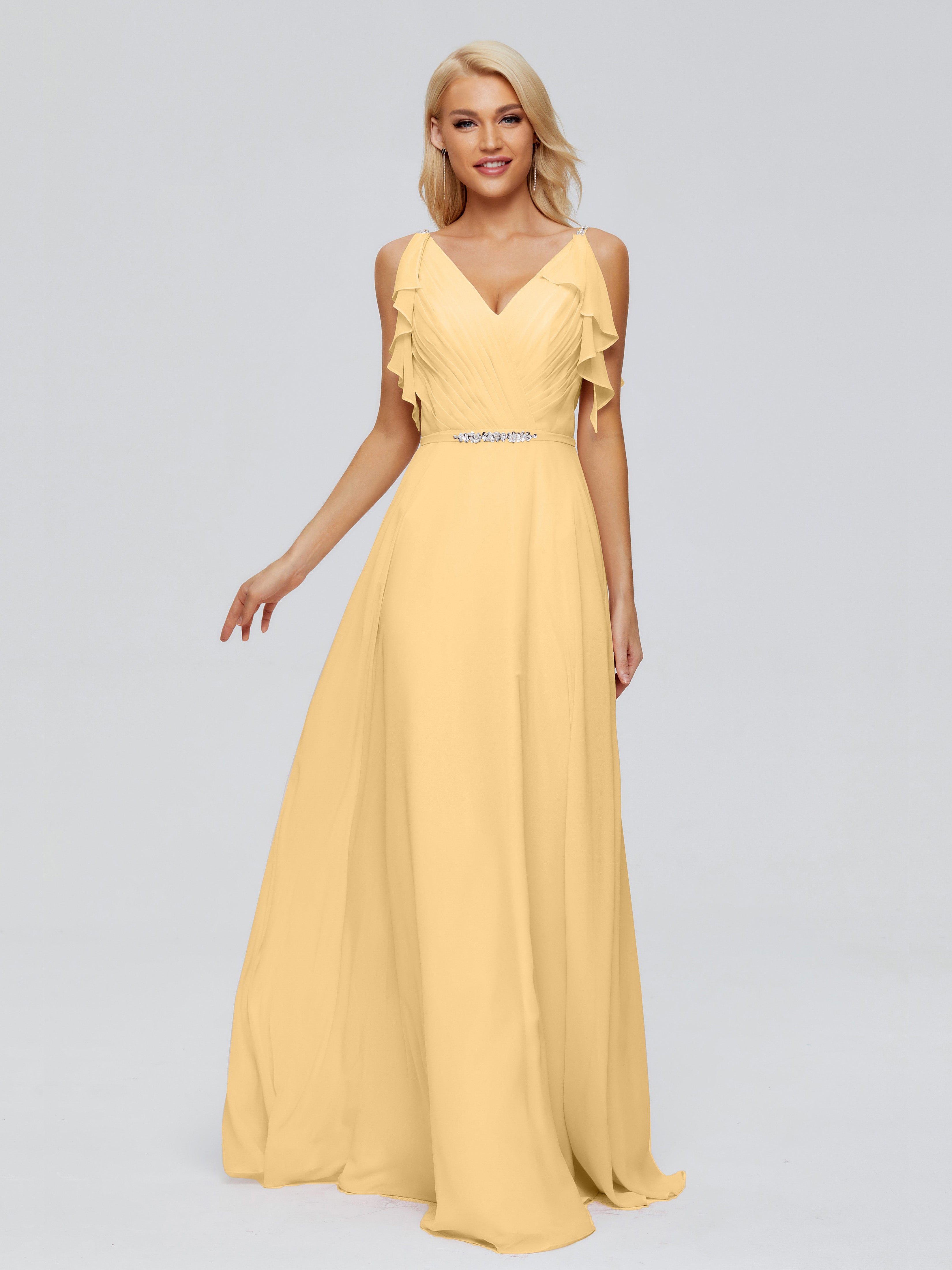 Bridesmaid Dresses Light Gold Spaghetti Straps Chiffon Ruffle Bridesma Bridesmaid Dresses Light Gold Spaghetti Straps Chiffon Ruffle Bridesma