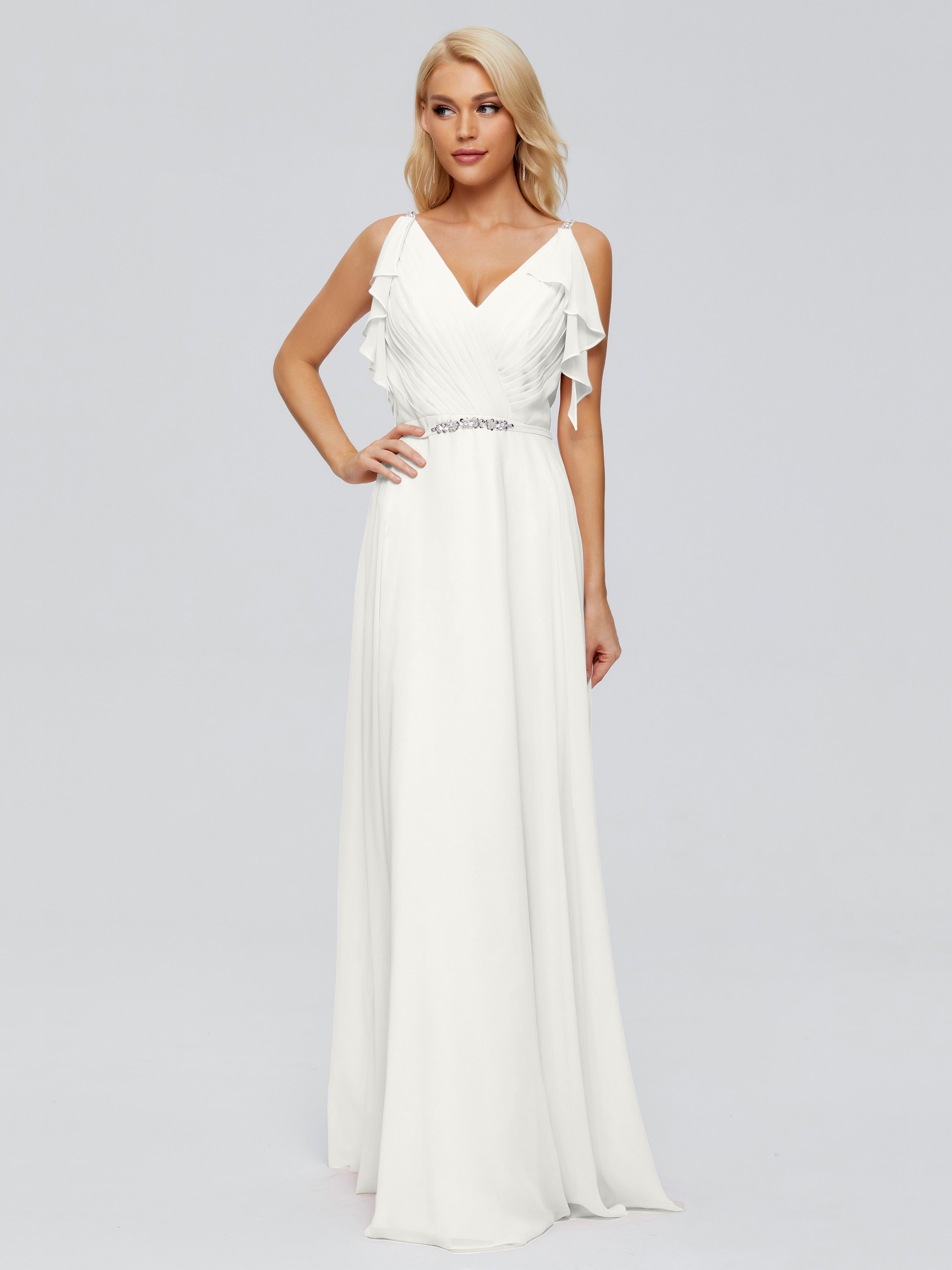 Brianna Ruffles Spaghetti Straps Unique Chiffon Bridesmaid Dresses