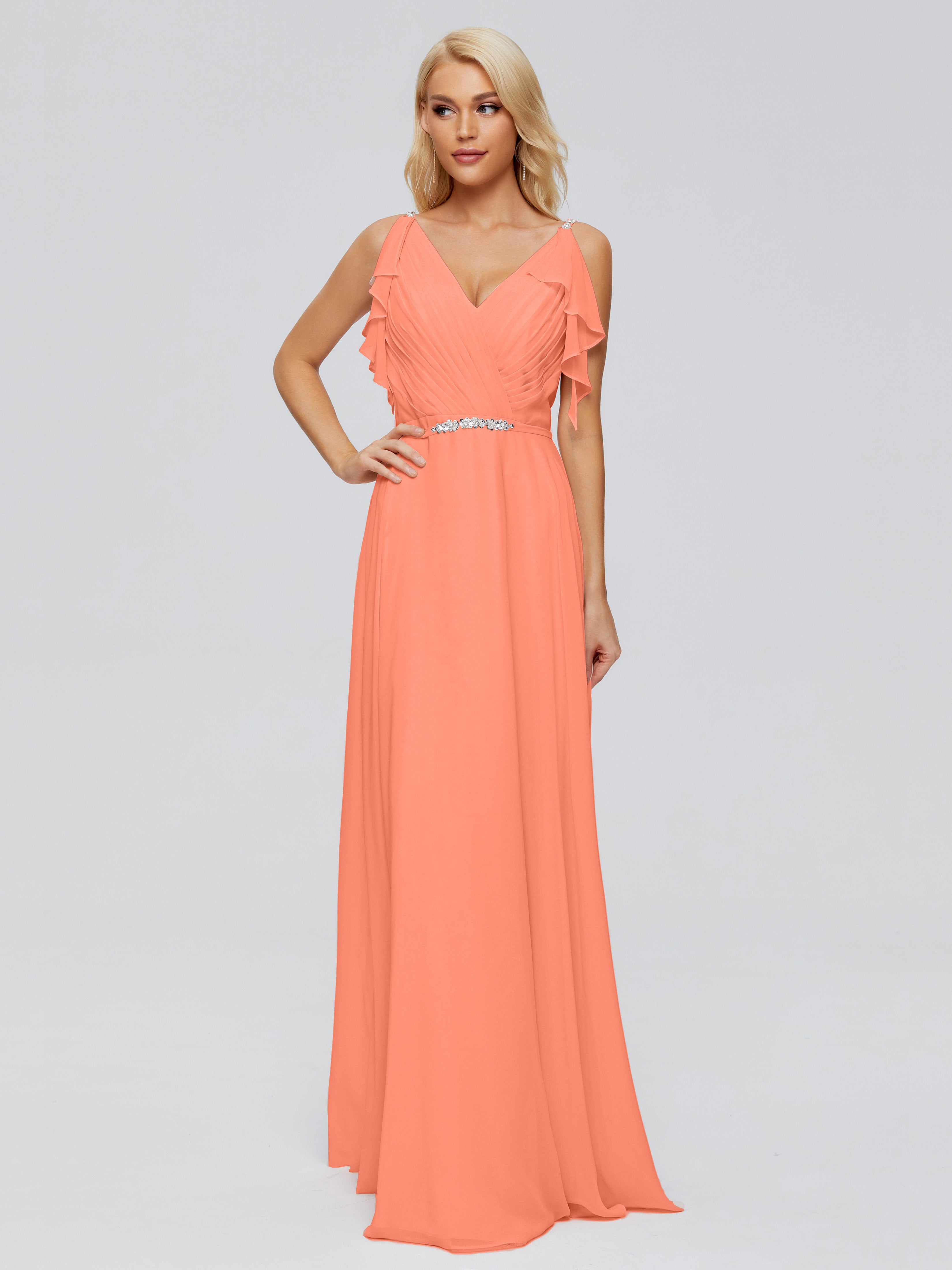 Brianna Ruffles Spaghetti Straps Unique Chiffon Bridesmaid Dresses