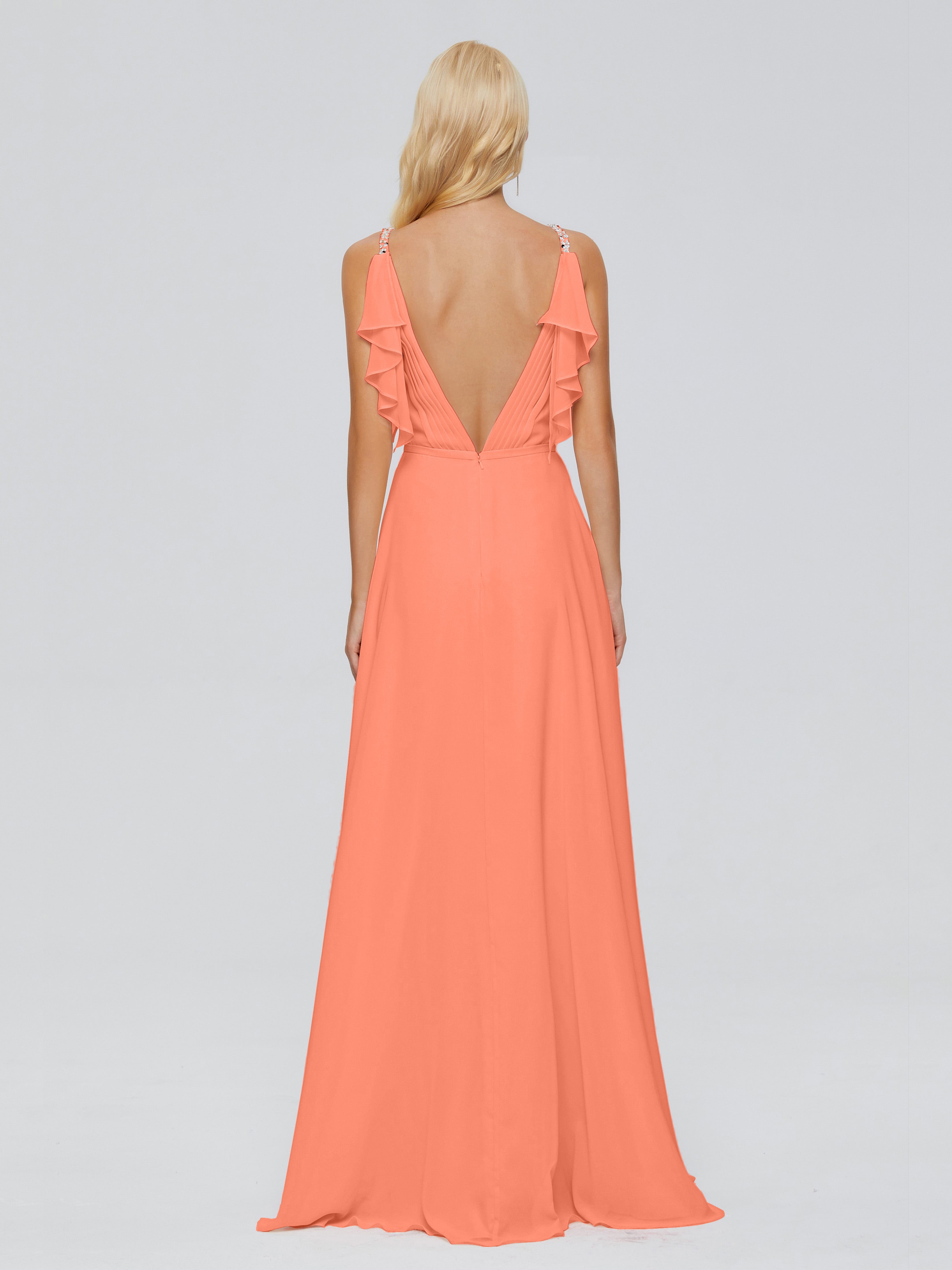 Brianna Ruffles Spaghetti Straps Unique Chiffon Bridesmaid Dresses