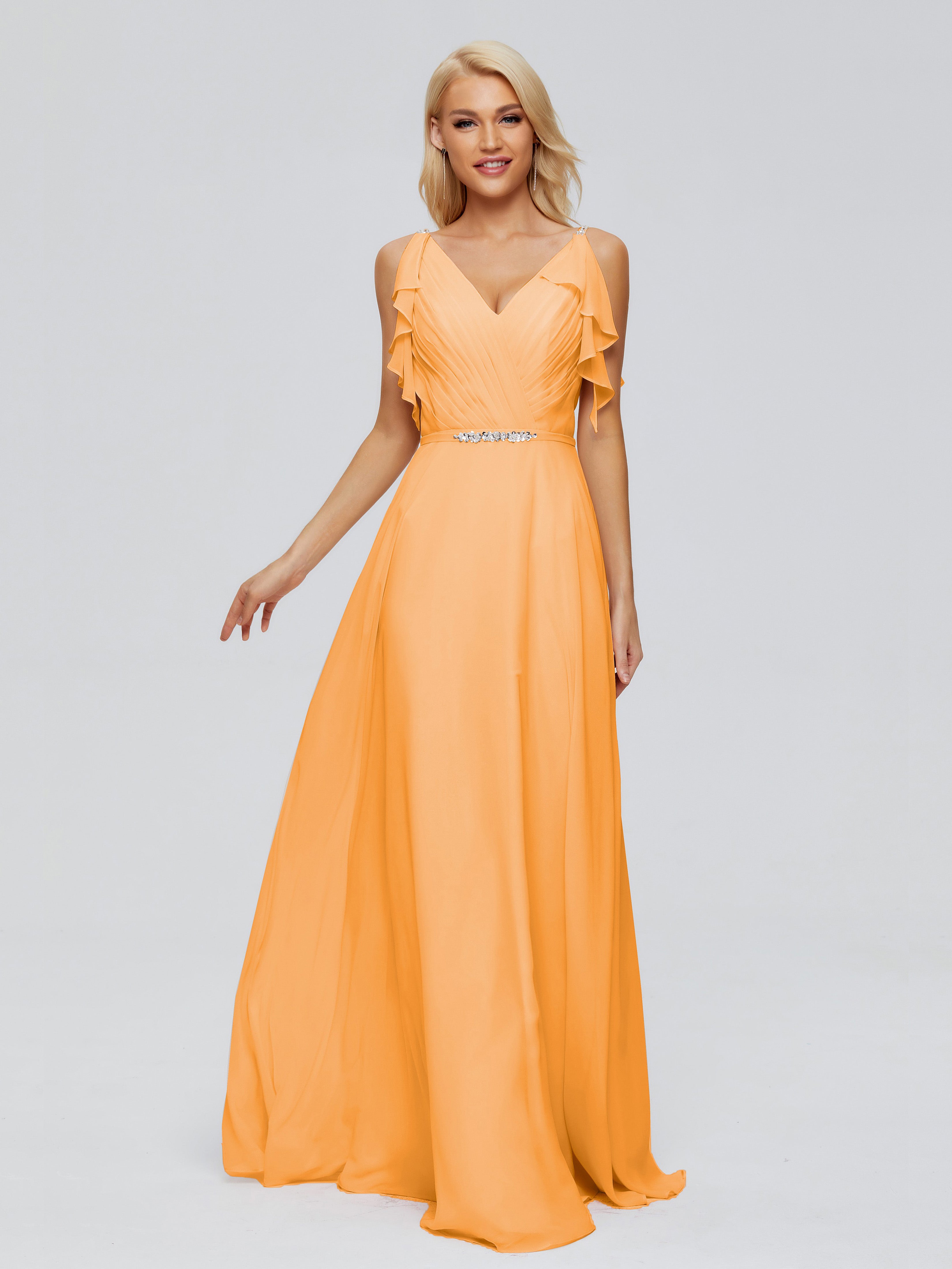 Bridesmaid Dress Tangerine Spaghetti Straps Chiffon Ruffle Bridesmaids Bridesmaid Dress Tangerine Spaghetti Straps Chiffon Ruffle Bridesmaids