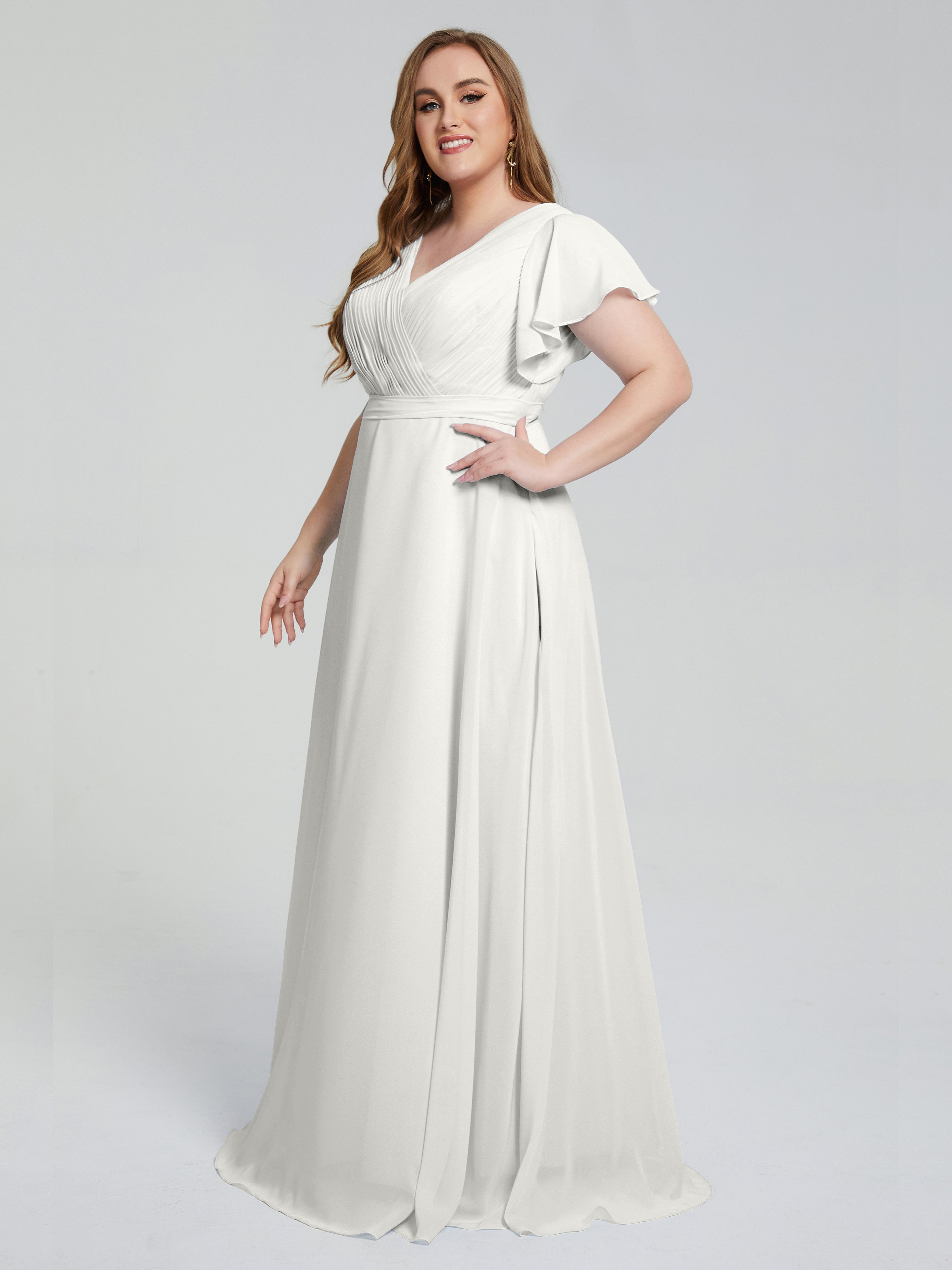 Ivory Bridesmaid Dresses Long Bridesmaid Dresses With Short Sleeves V