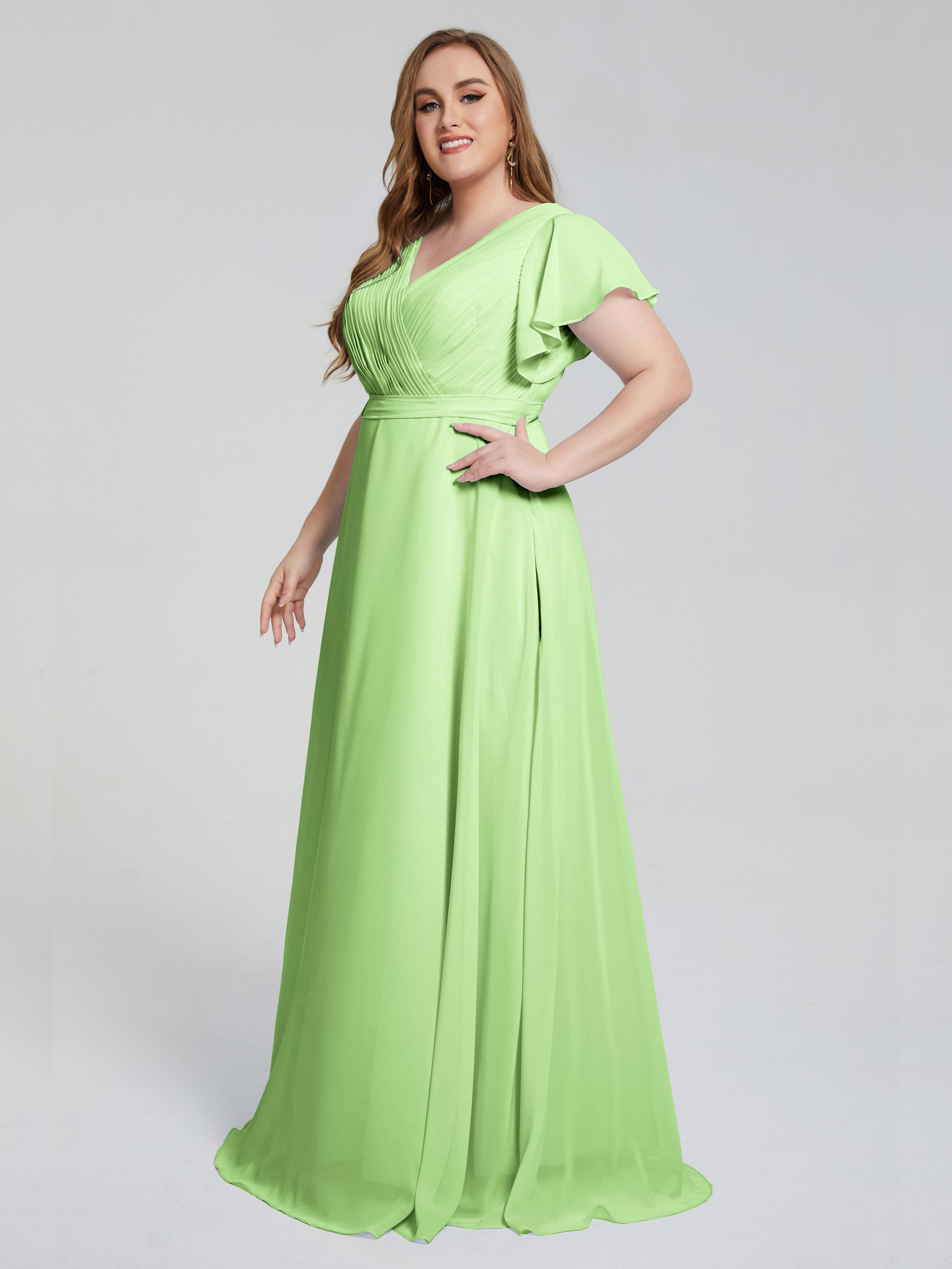 V Neck Sage Green Bridesmaid Dresses Long Bridesmaid Dresses With Shor