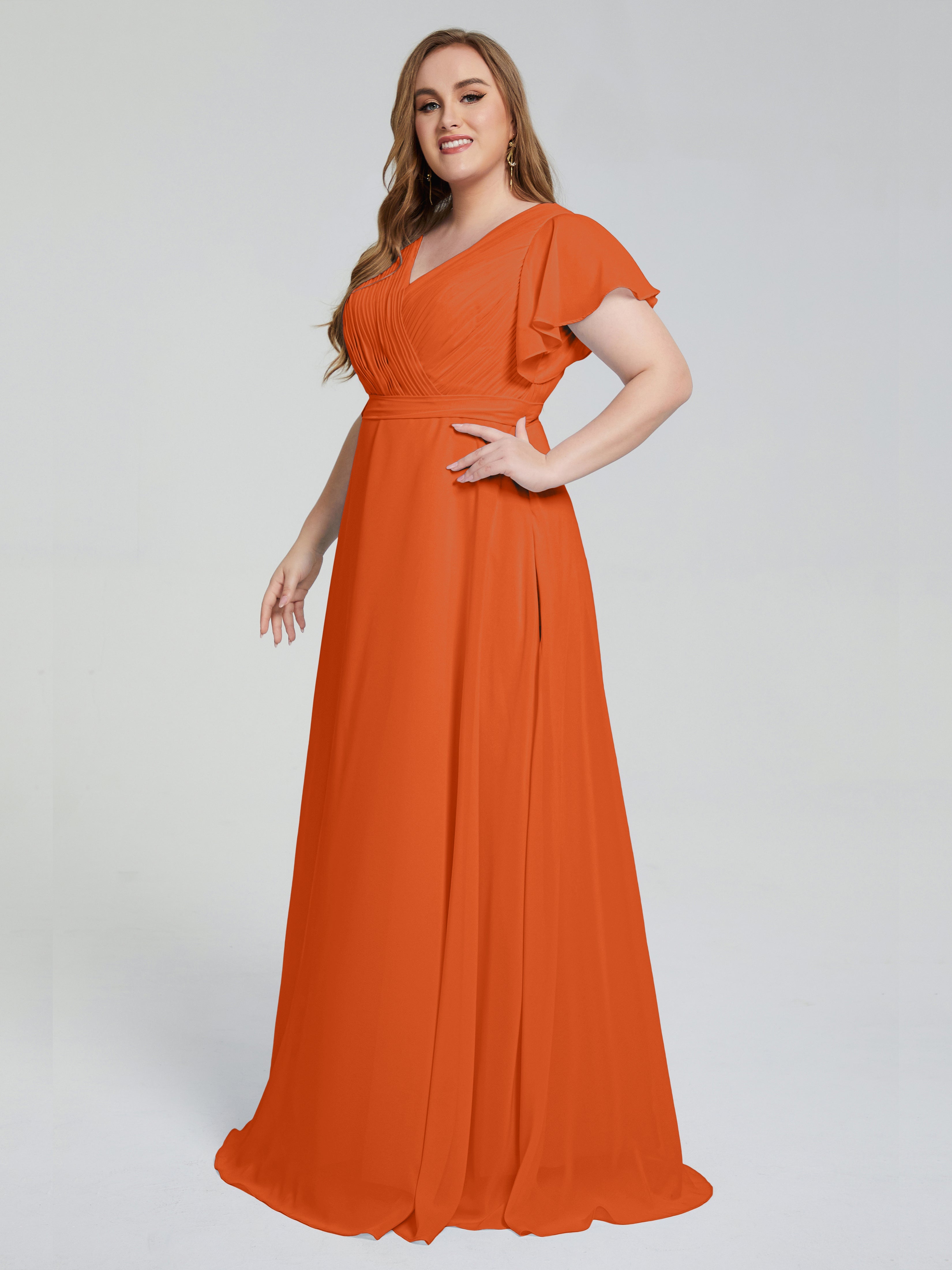 Wedding Burnt Orange Bridesmaid Dresses With Short Sleeves V Neck Brid Wedding Burnt Orange Bridesmaid Dresses With Short Sleeves V Neck Brid