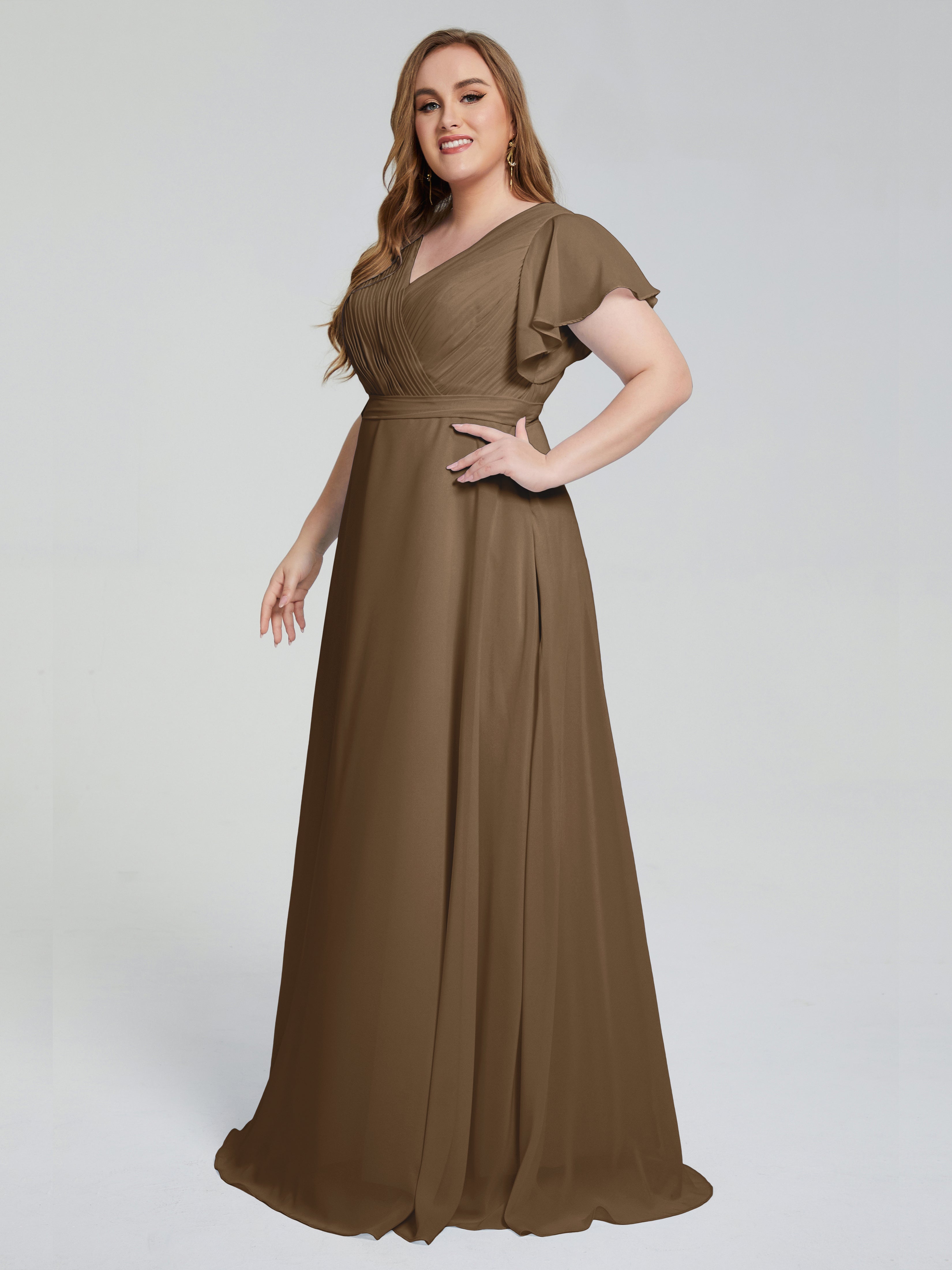 Mocha Bridesmaid Dresses Long Bridesmaid Dresses With Short Sleeves V