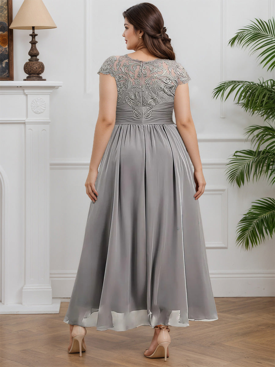 Cicinia Grey Mother Of The Bride Dresses Chiffon Lace A-Line Zipper Back Floor Length Plus Size