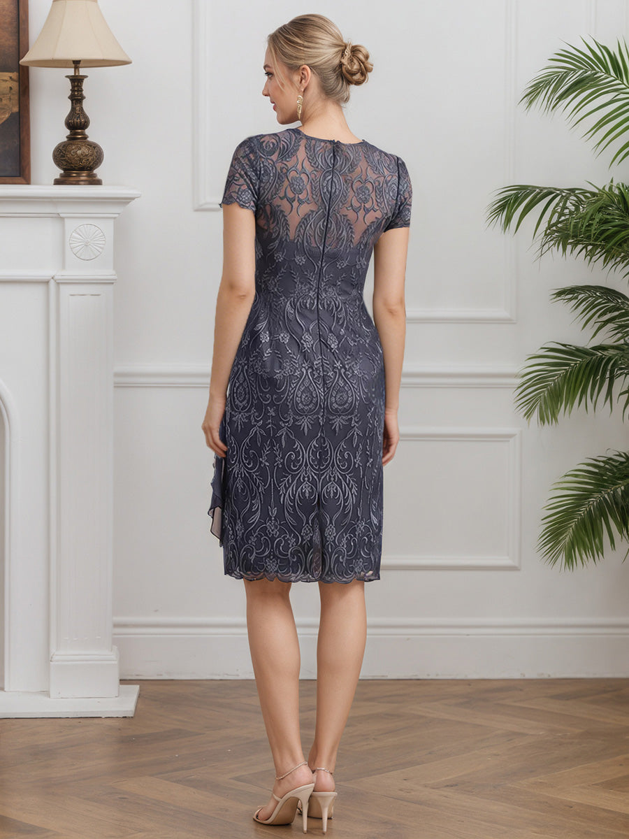 Cicinia Stormy Mother Of The Bride Dresses Chiffon Lace with Jacket Short Sheath Knee Length