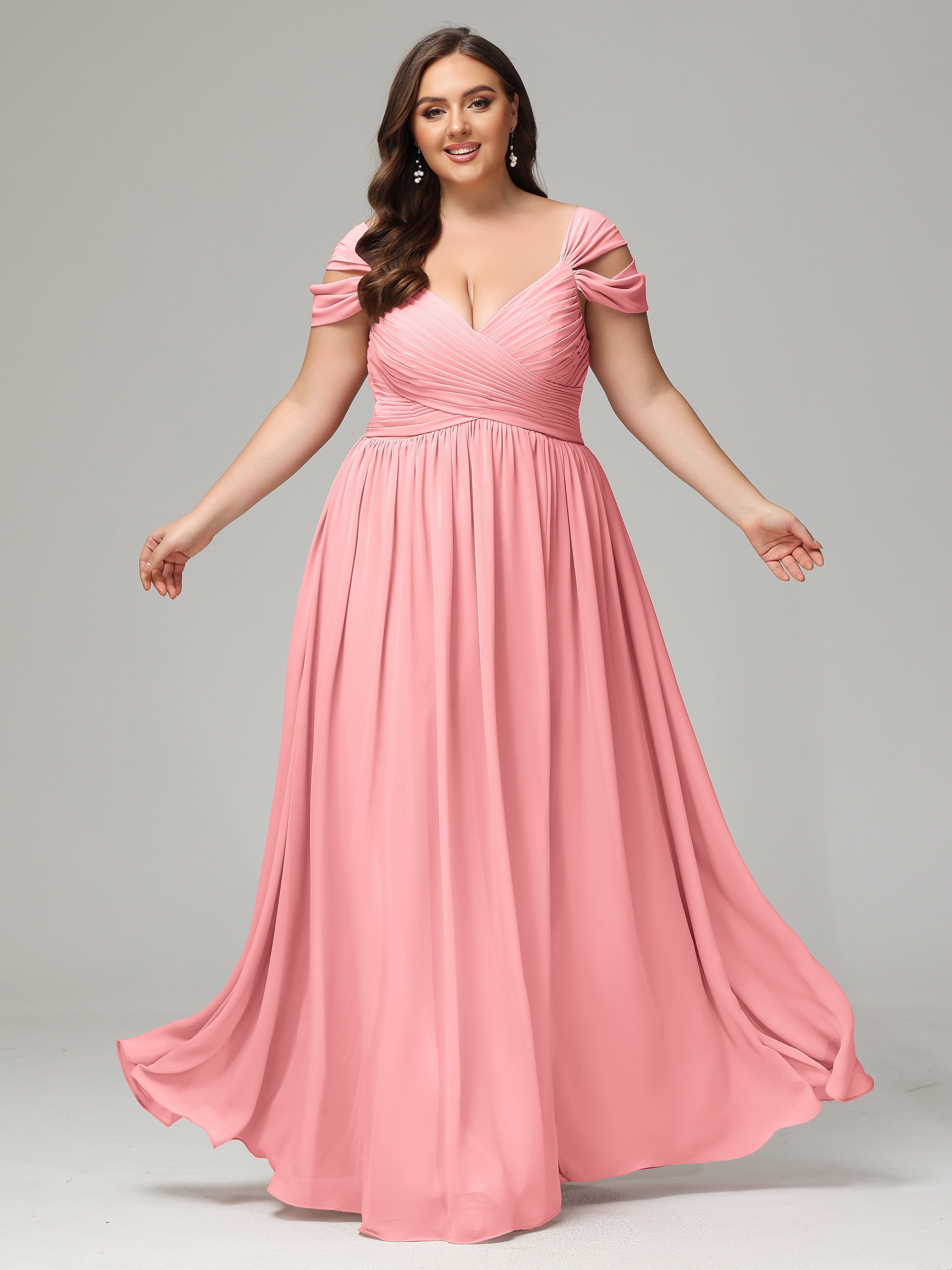 Flamingo Bridesmaid Dresses Cap Sleeves Chiffon With Split Modest Plus Flamingo Bridesmaid Dresses Cap Sleeves Chiffon With Split Modest Plus