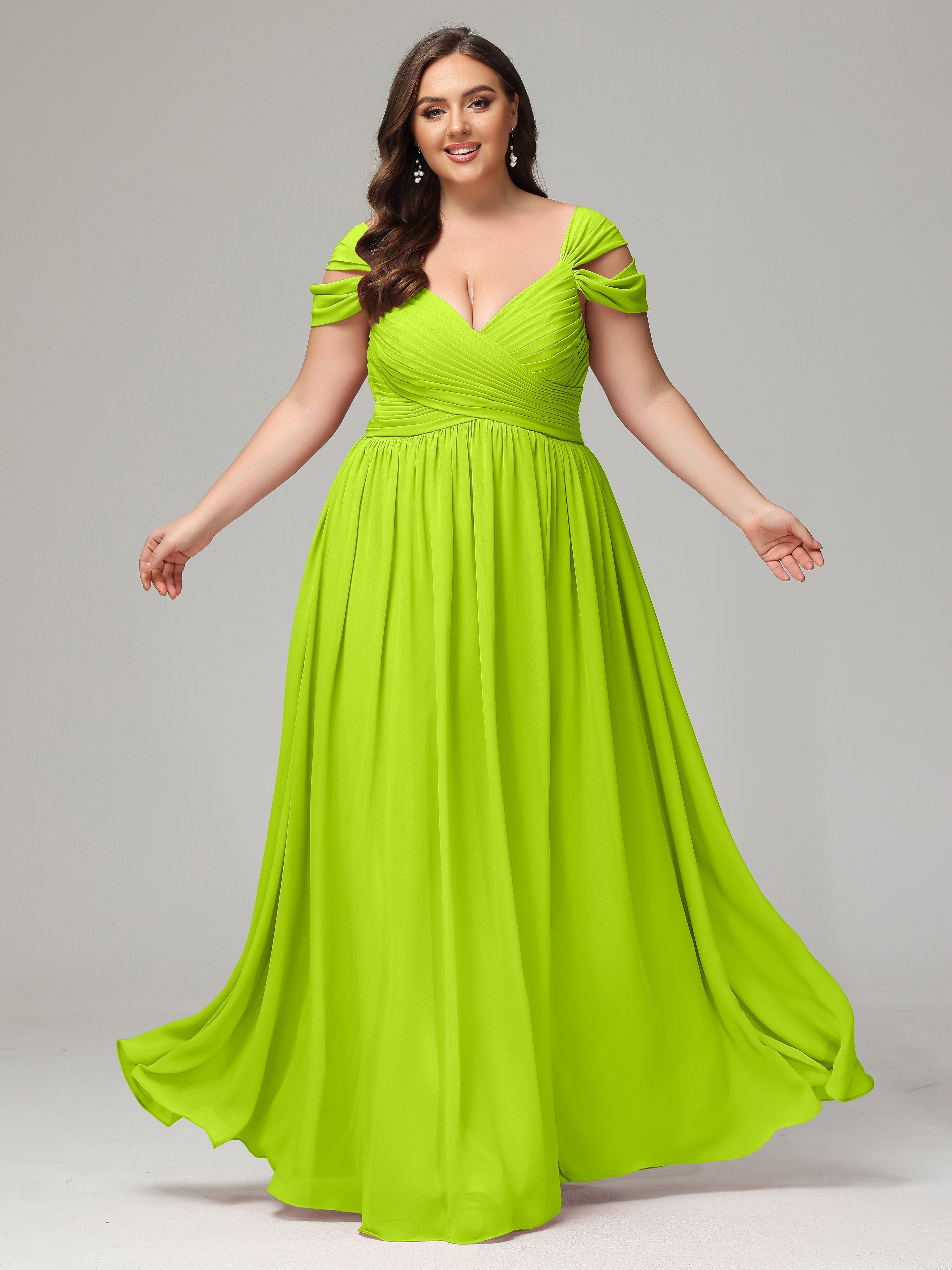 Light Lime Green Bridesmaid Dresses Cap Sleeves Chiffon With Split Bri Light Lime Green Bridesmaid Dresses Cap Sleeves Chiffon With Split Bri