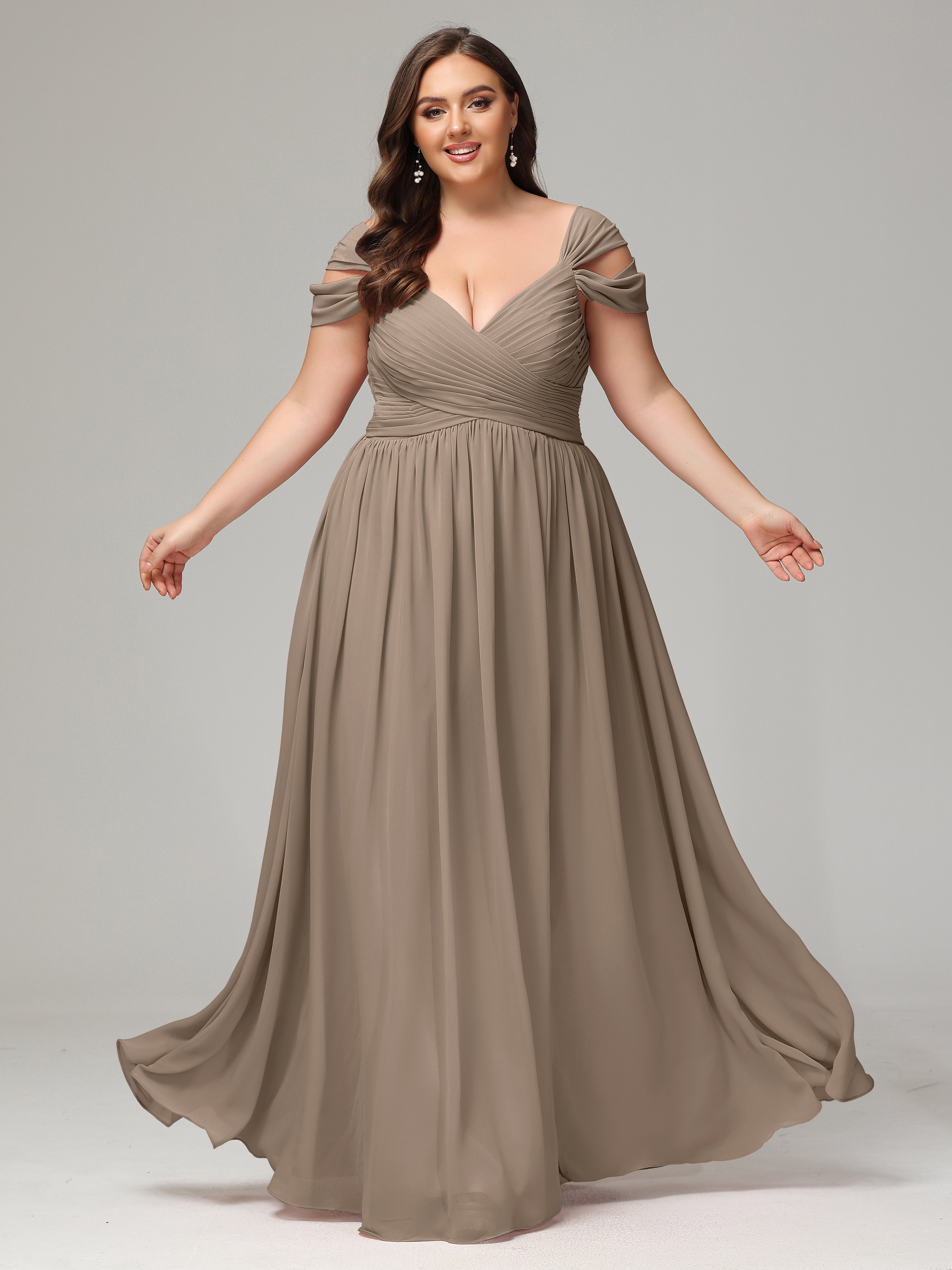 taupe bridesmaid dresses plus size Lavetir Pink A-Line V-Neck Half Sleeves Silk Satin Plus Size Bridesmaid Dresses with Pockets 2026