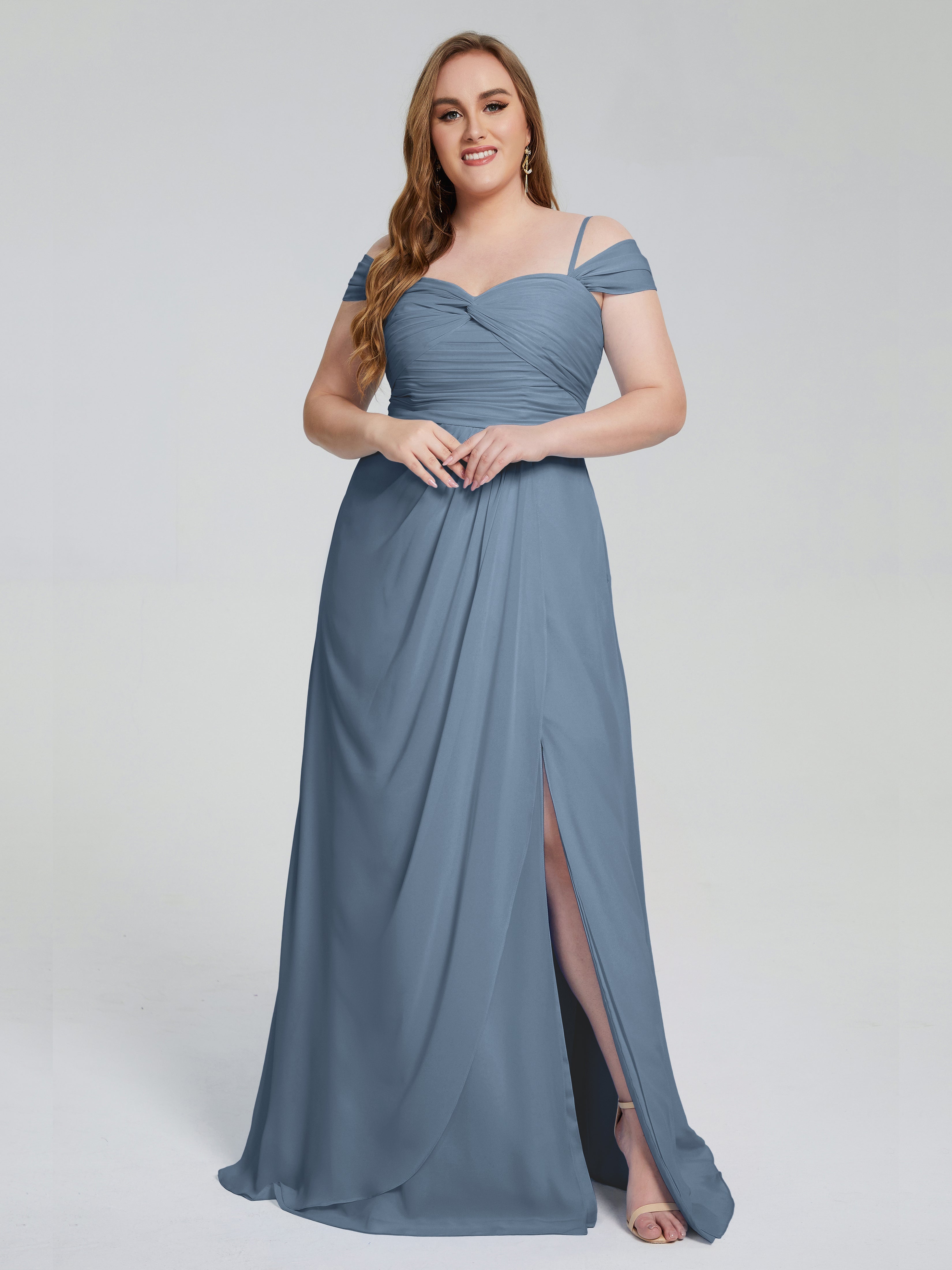 Slate Blue Bridesmaids Dresses Catherine Pretty Straps Split Chiffon P