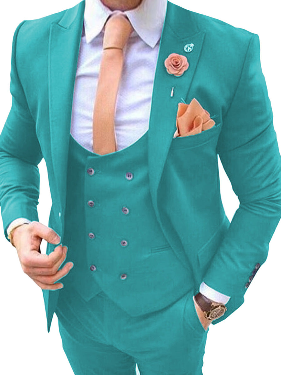 Double Breasted Vest Teal Men's Suit 3 Pieces Marriage Groom Best Man Suits