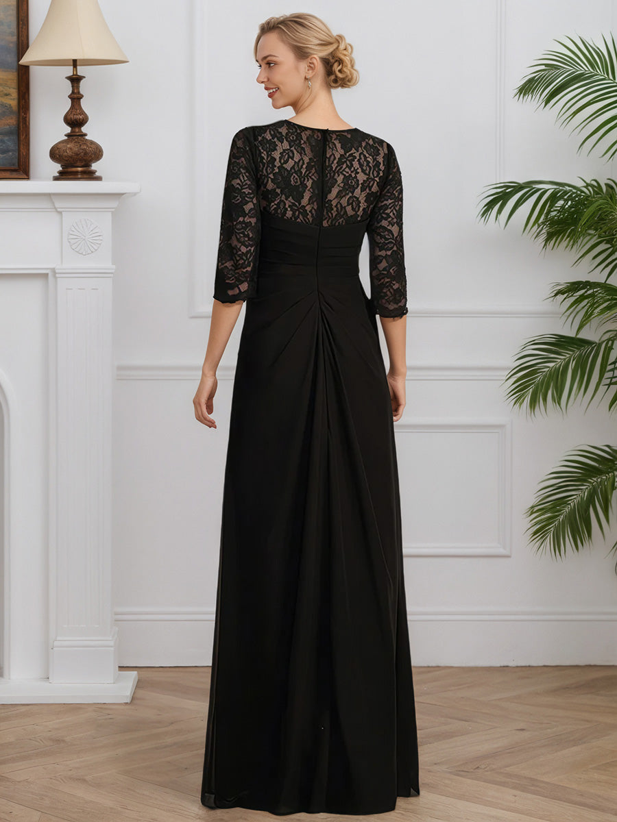 Cicinia Black Mother Of The Bride Dresses Chiffon Lace Beading A-Line Half Sleeves