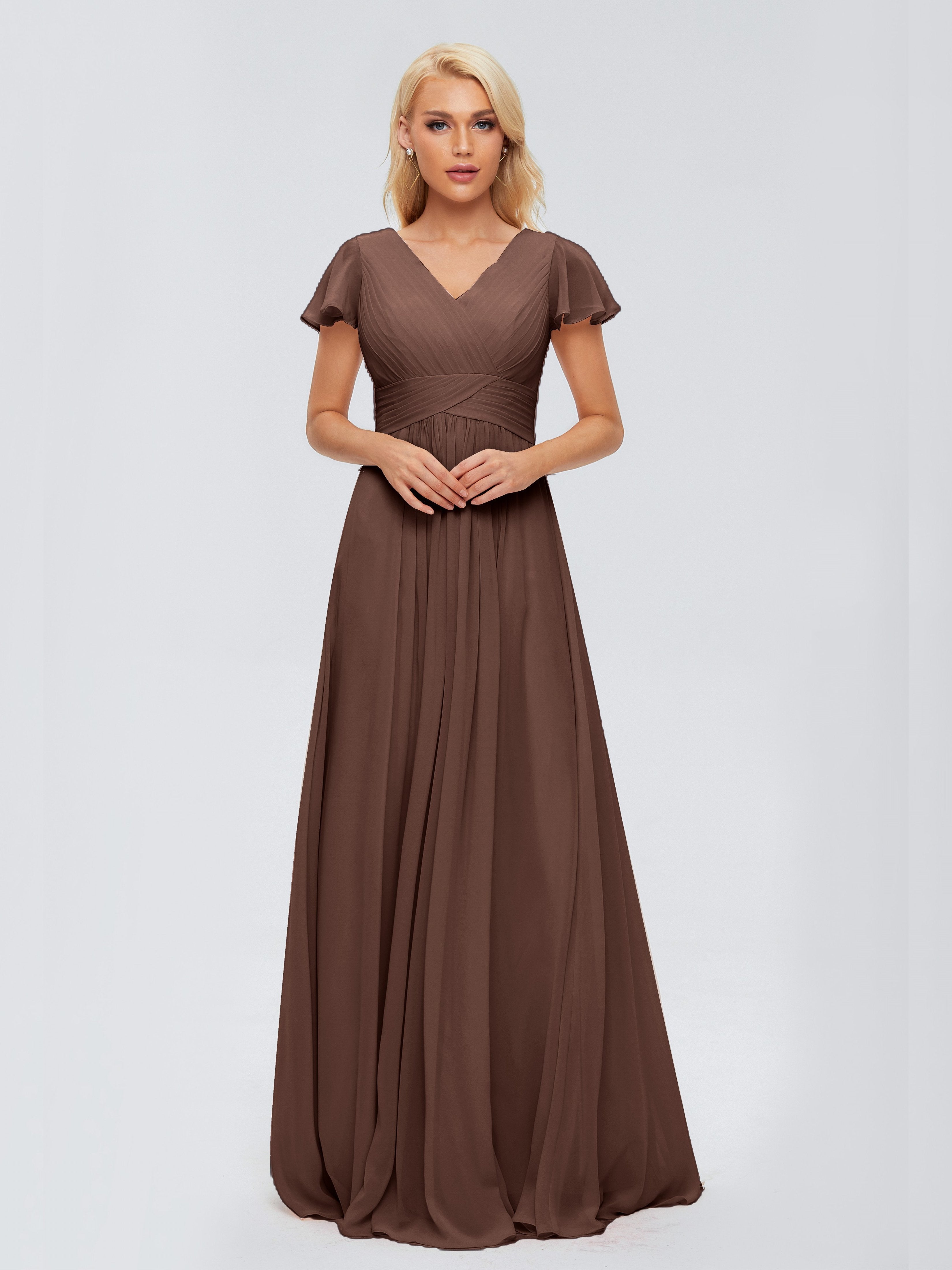 Chocolate Brown Bridesmaid Dress Charlie Cap Sleeves Elegant Chiffon B