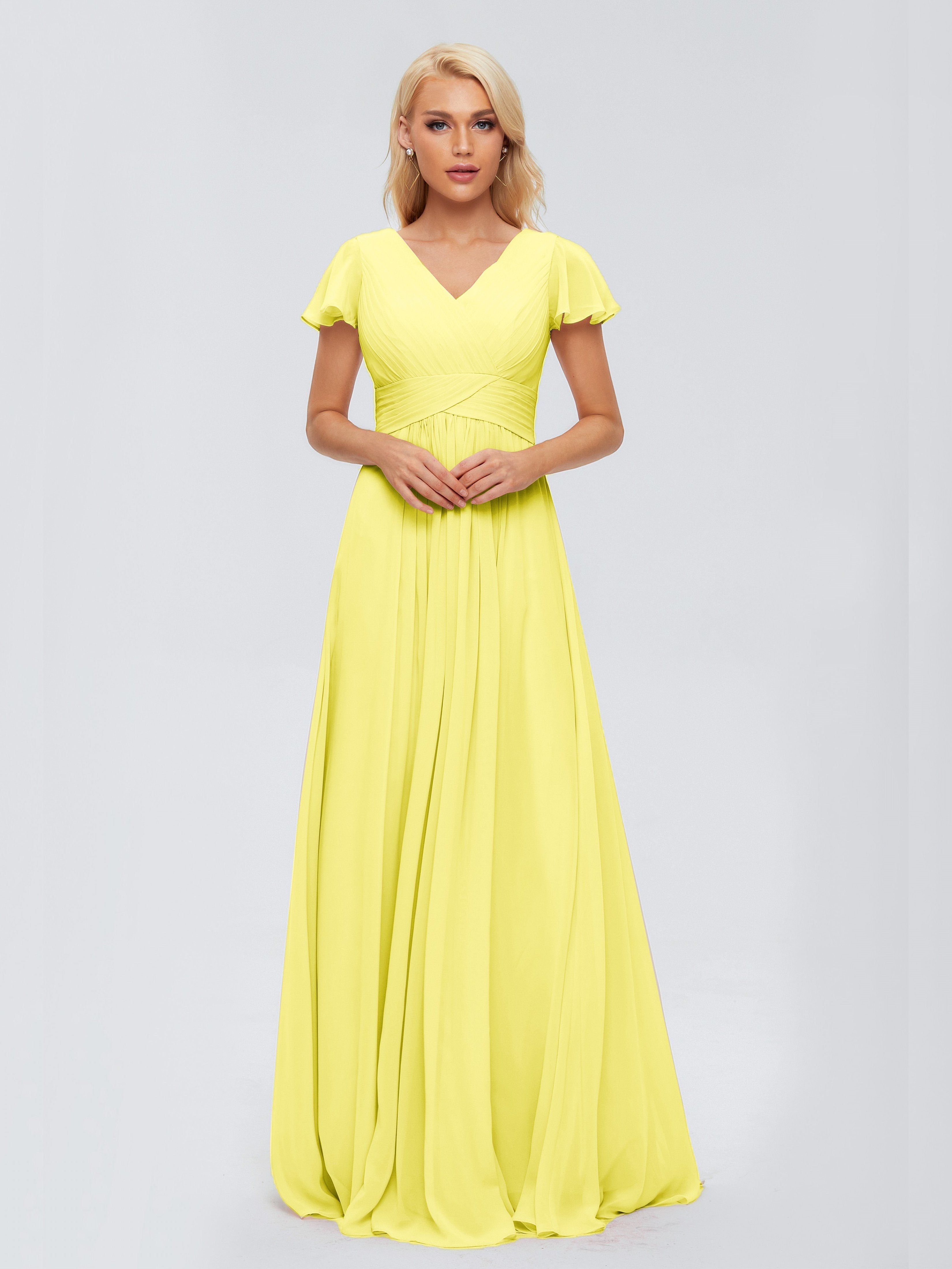 Lemon Yellow Bridesmaid Dresses Charlie Cap Sleeves Elegant Chiffon Br Lemon Yellow Bridesmaid Dresses Charlie Cap Sleeves Elegant Chiffon Br