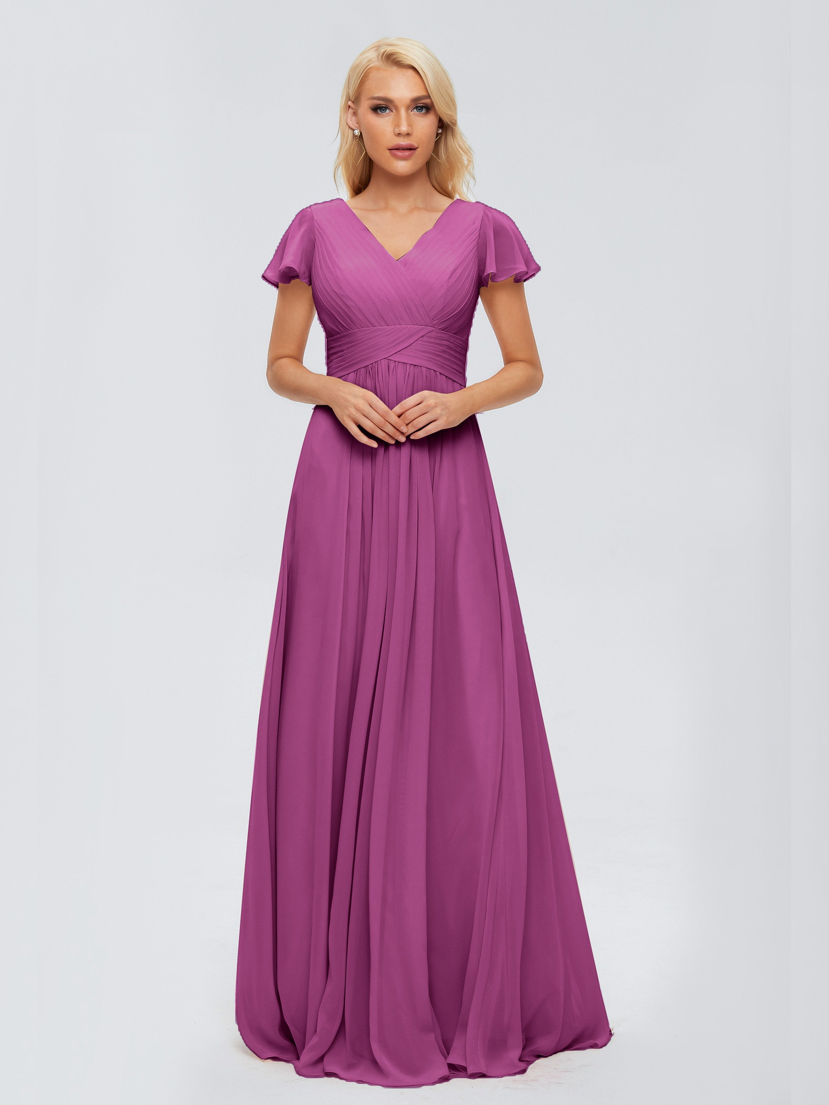 Orchid Purple Bridesmaid Dresses Charlie Cap Sleeves Elegant Chiffon B