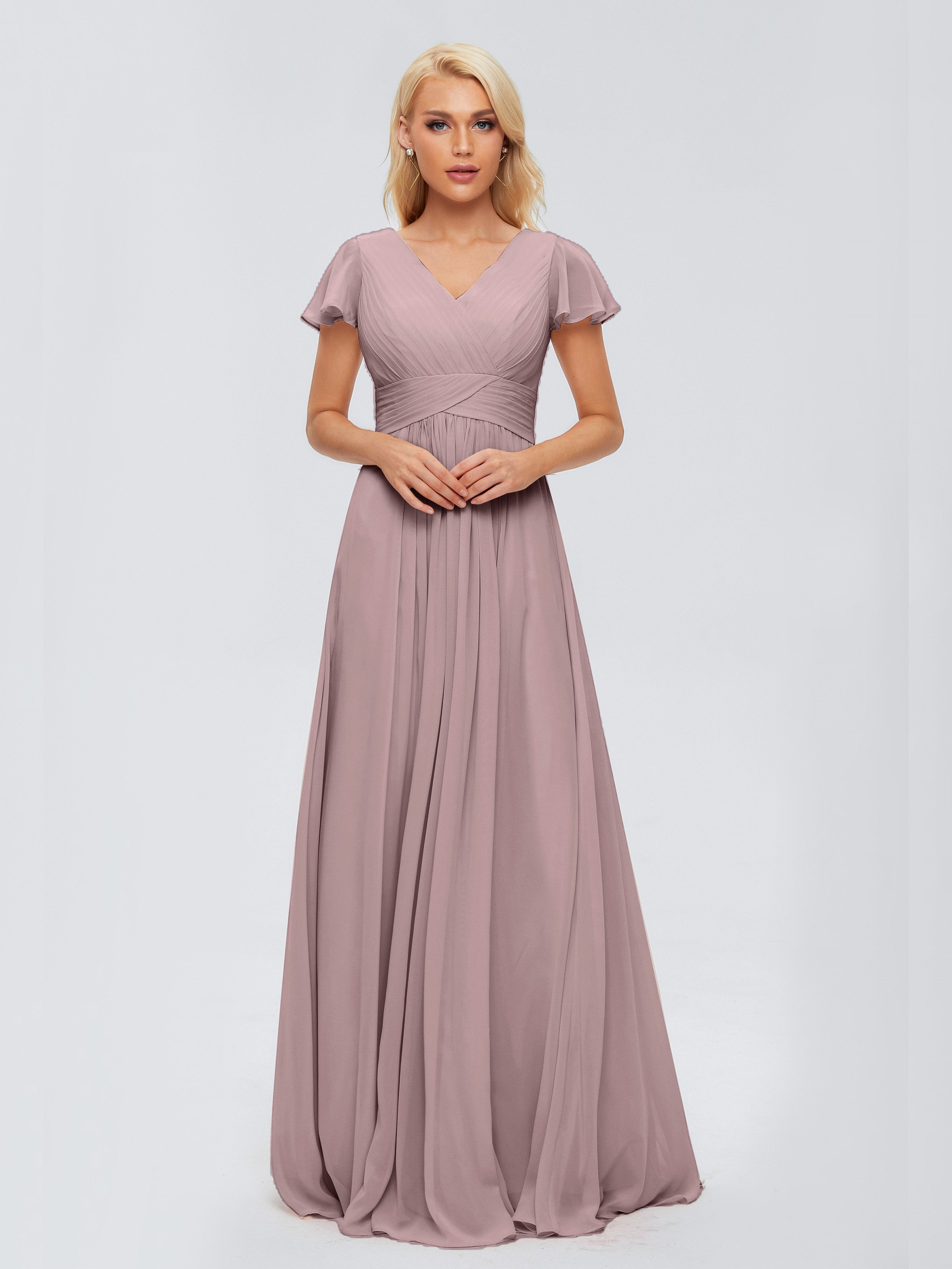 Vintage Mauve Bridesmaid Dress Charlie Cap Sleeves Elegant Chiffon Bri Vintage Mauve Bridesmaid Dress Charlie Cap Sleeves Elegant Chiffon Bri