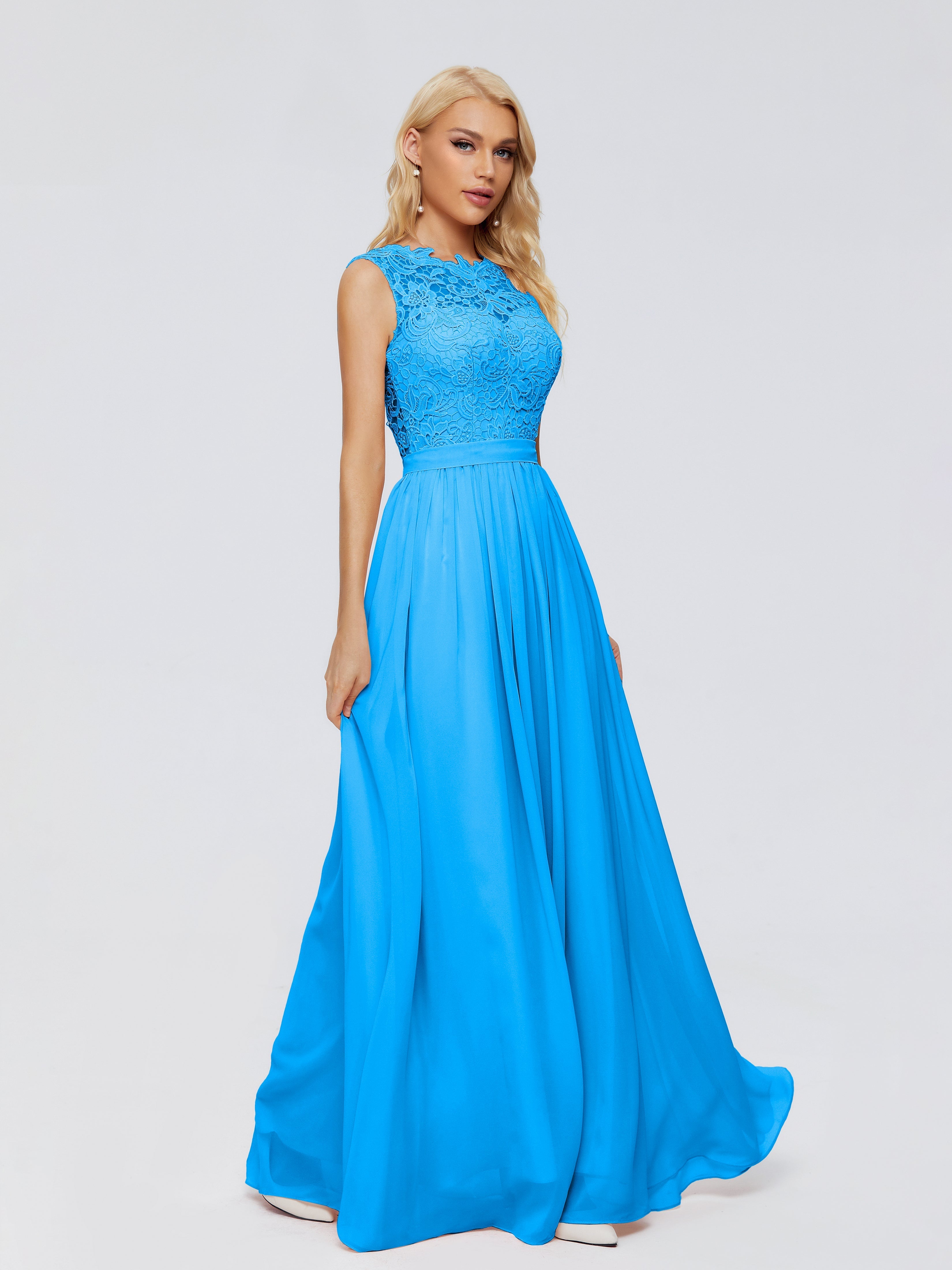 Ocean Blue Bridesmaids Dresses Melody Elegant Bateau Chiffon Bridesmai