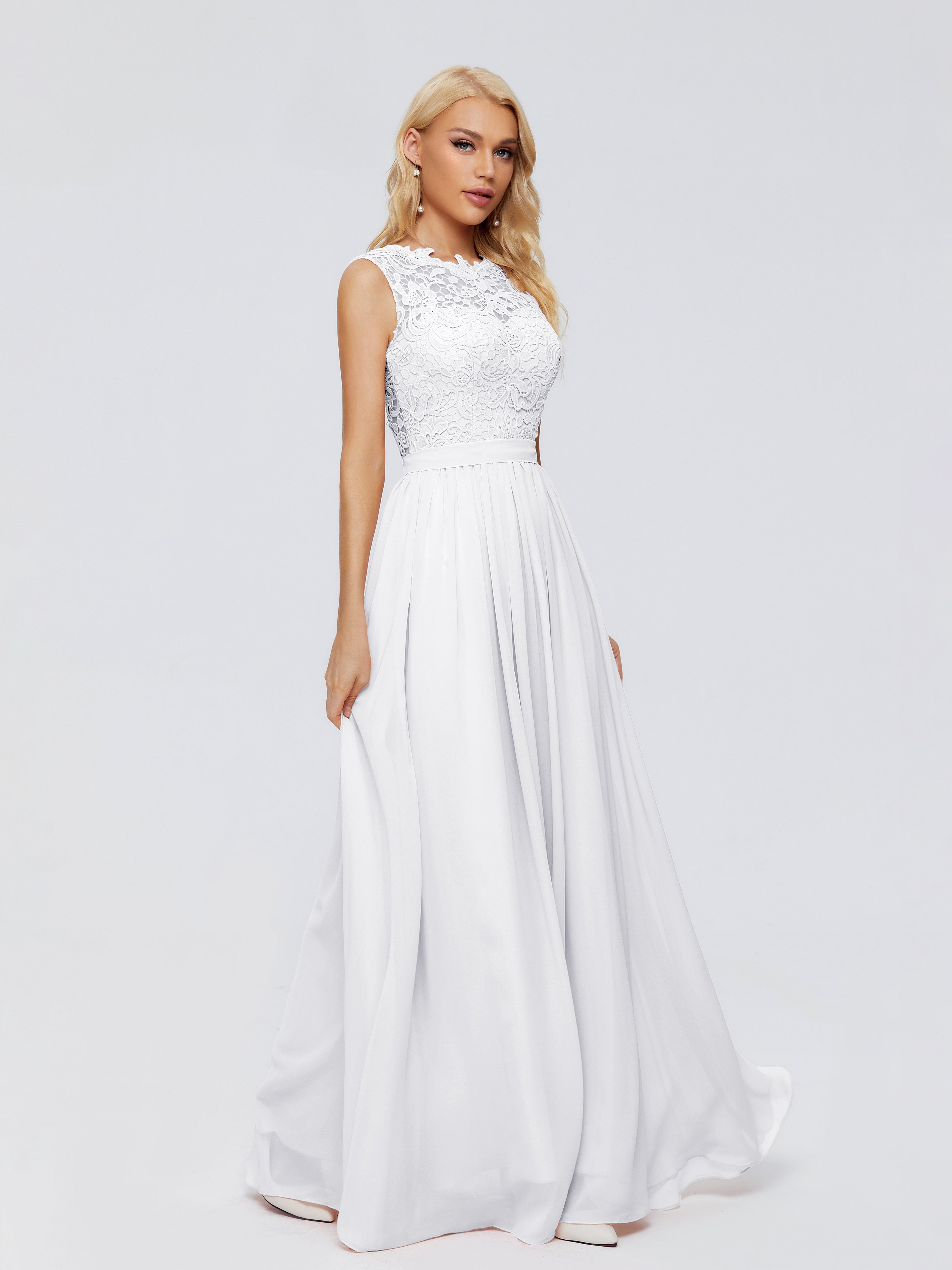 Bridesmaid Dress White Melody Elegant Bateau Chiffon Bridesmaid Dresse