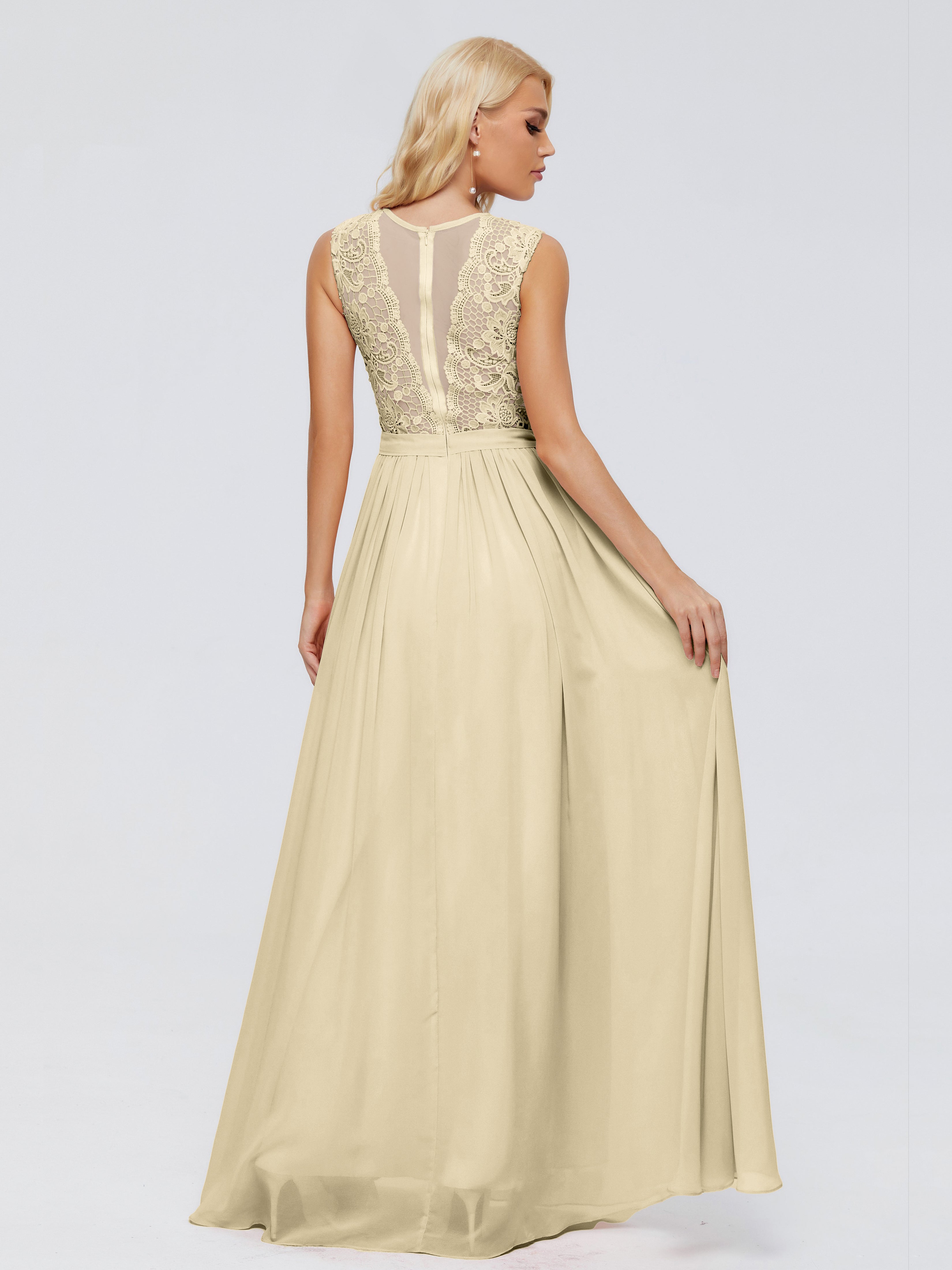 Champagne Bridesmaids Dresses Melody Elegant Bateau Chiffon Bridesmaid