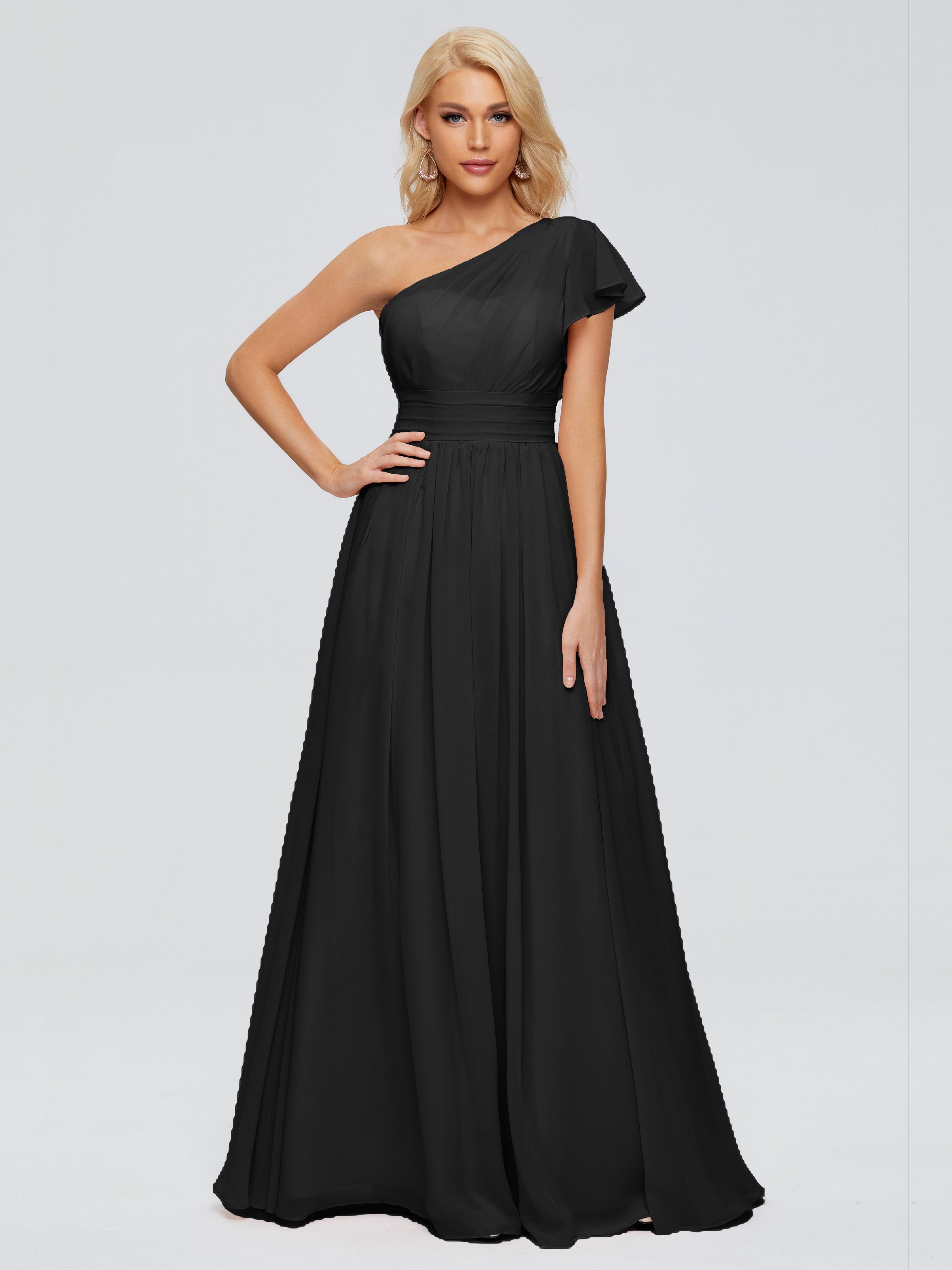One Shoulder Black Bridesmaid Dress Rylee Gorgeous One Shoulder Pleate