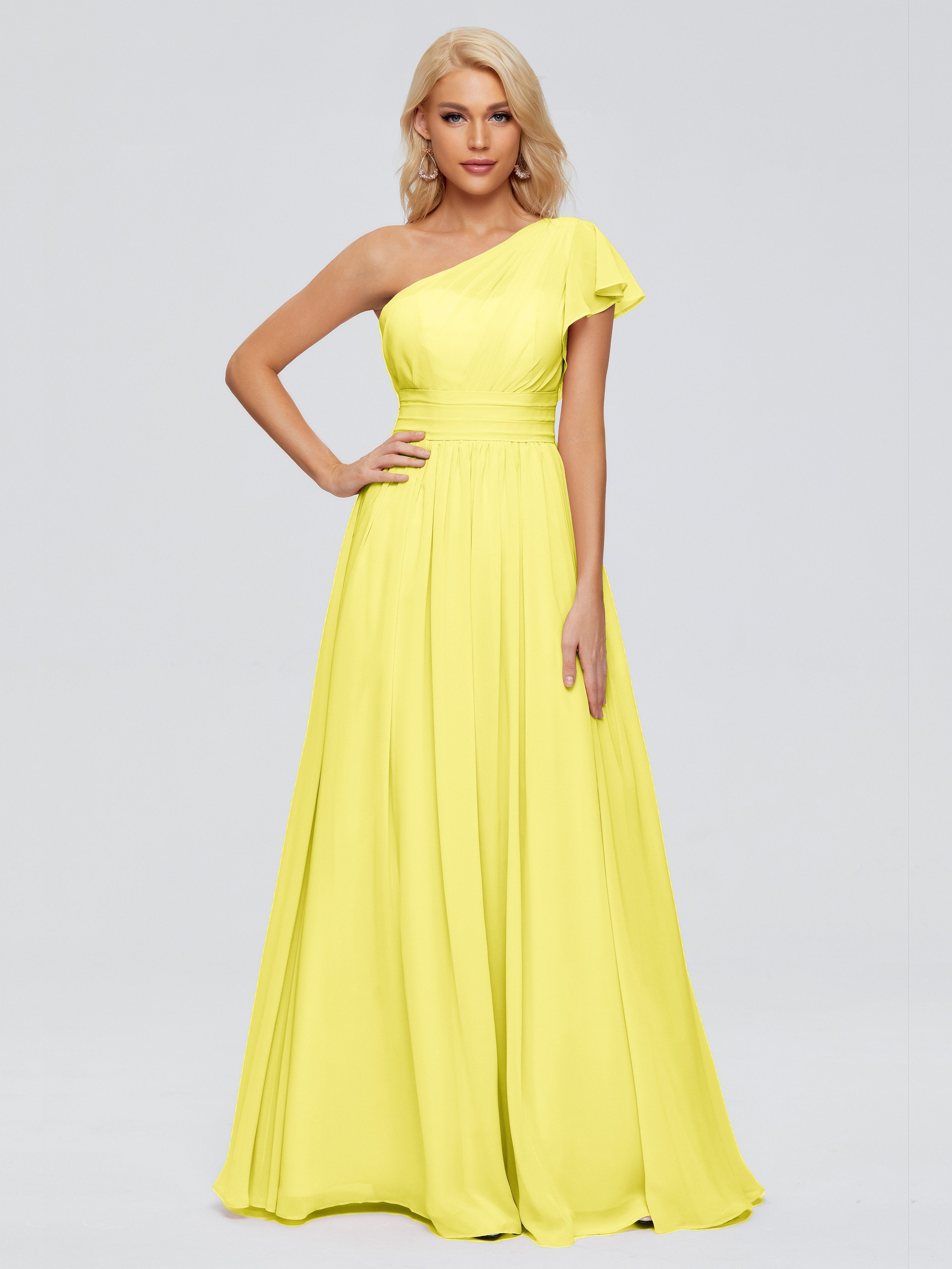 Lemon Bridesmaids Dresses Rylee Gorgeous One Shoulder Pleated Chiffon