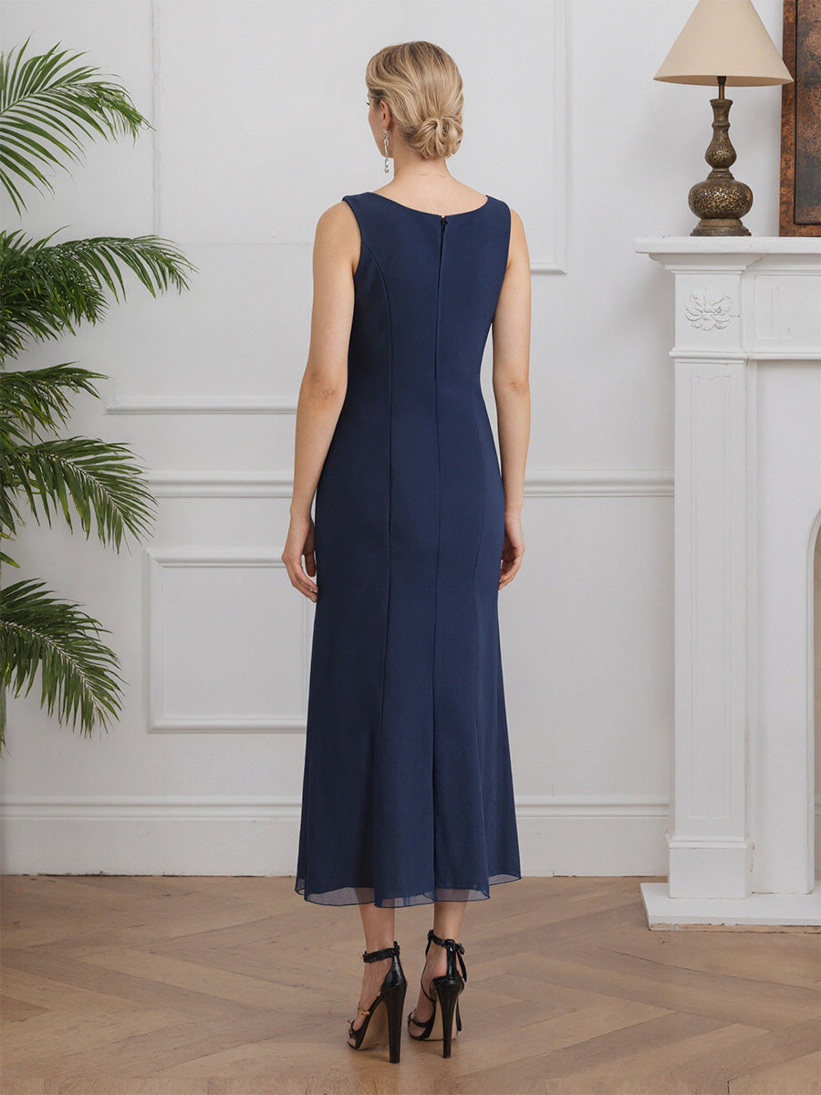 Cicinia Daek Navy 2 Piece Mother Of The Bride Dresses Chiffon A-Line Tea Length Evening Dresses