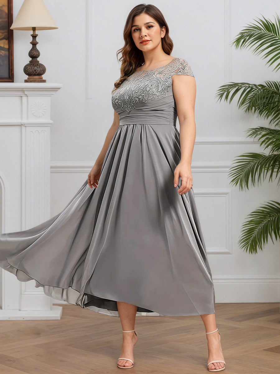 Cicinia Grey Mother Of The Bride Dresses Chiffon Lace A-Line Zipper Back Floor Length Plus Size