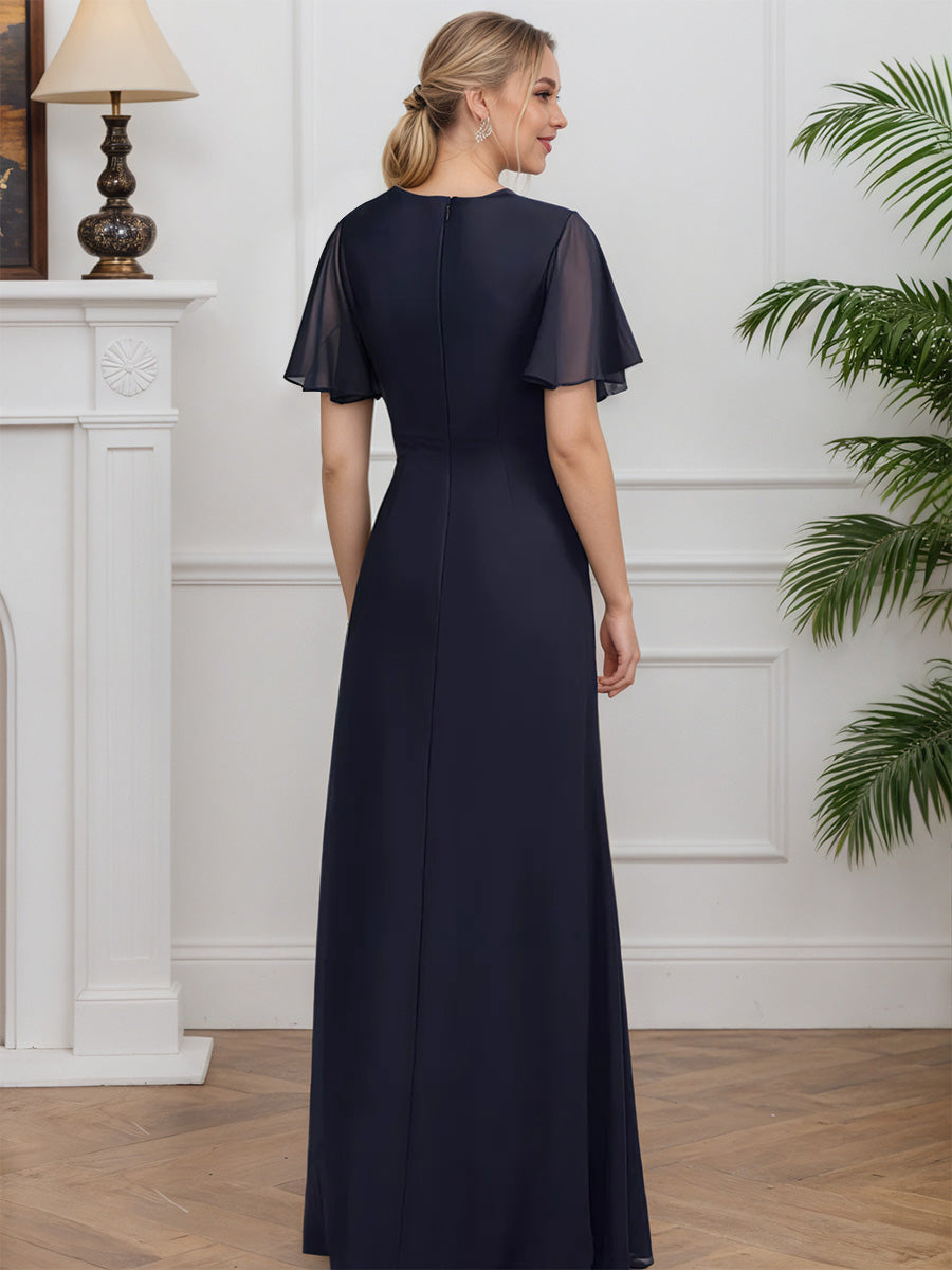 Cicinia Dark Navy Mother Of The Bride Dresses Chiffon Asymmetrical Neckline A-Line Floor Length