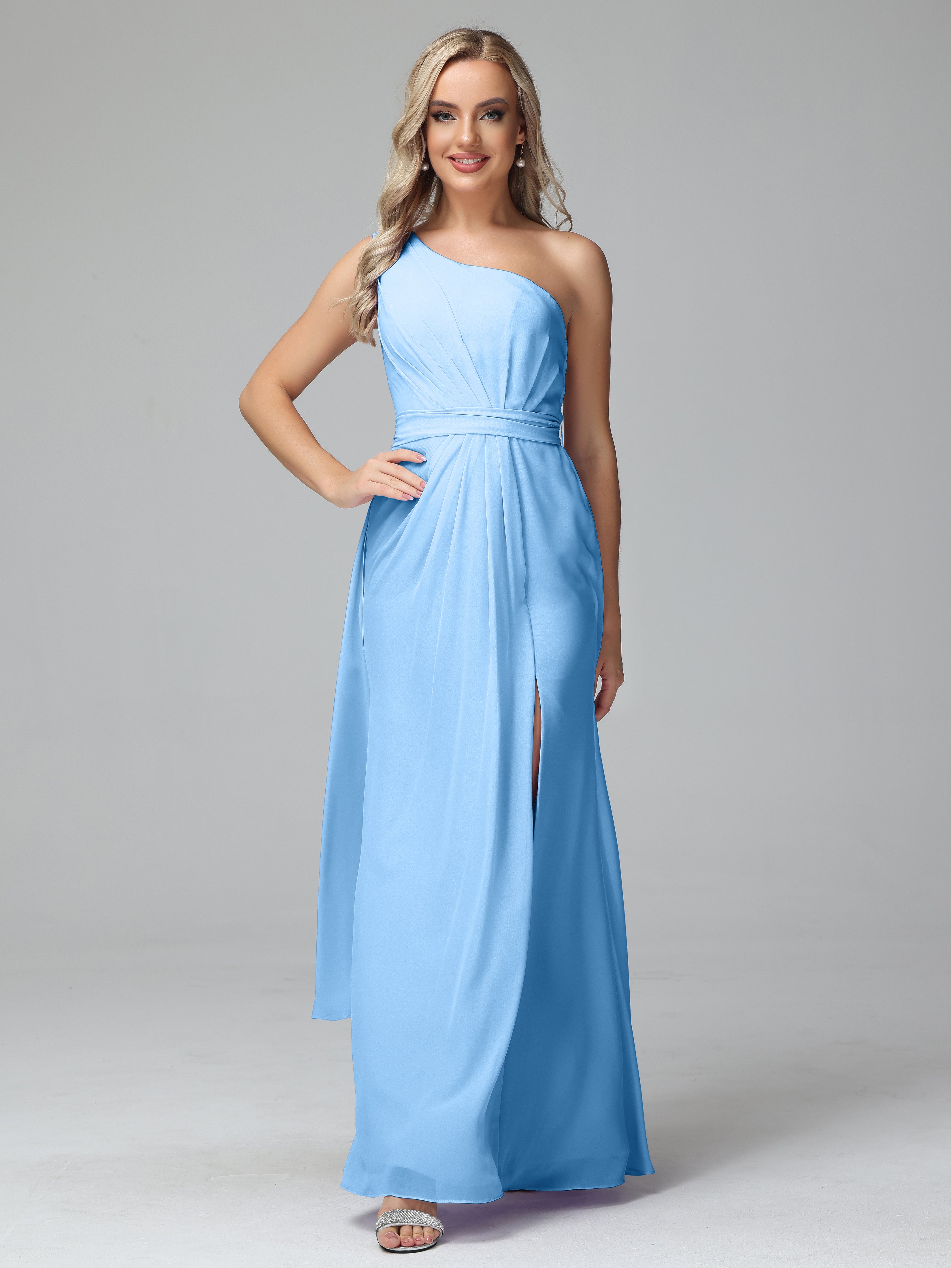 Daphne One Shoulder Chiffon Bridesmaid Dresses With Split