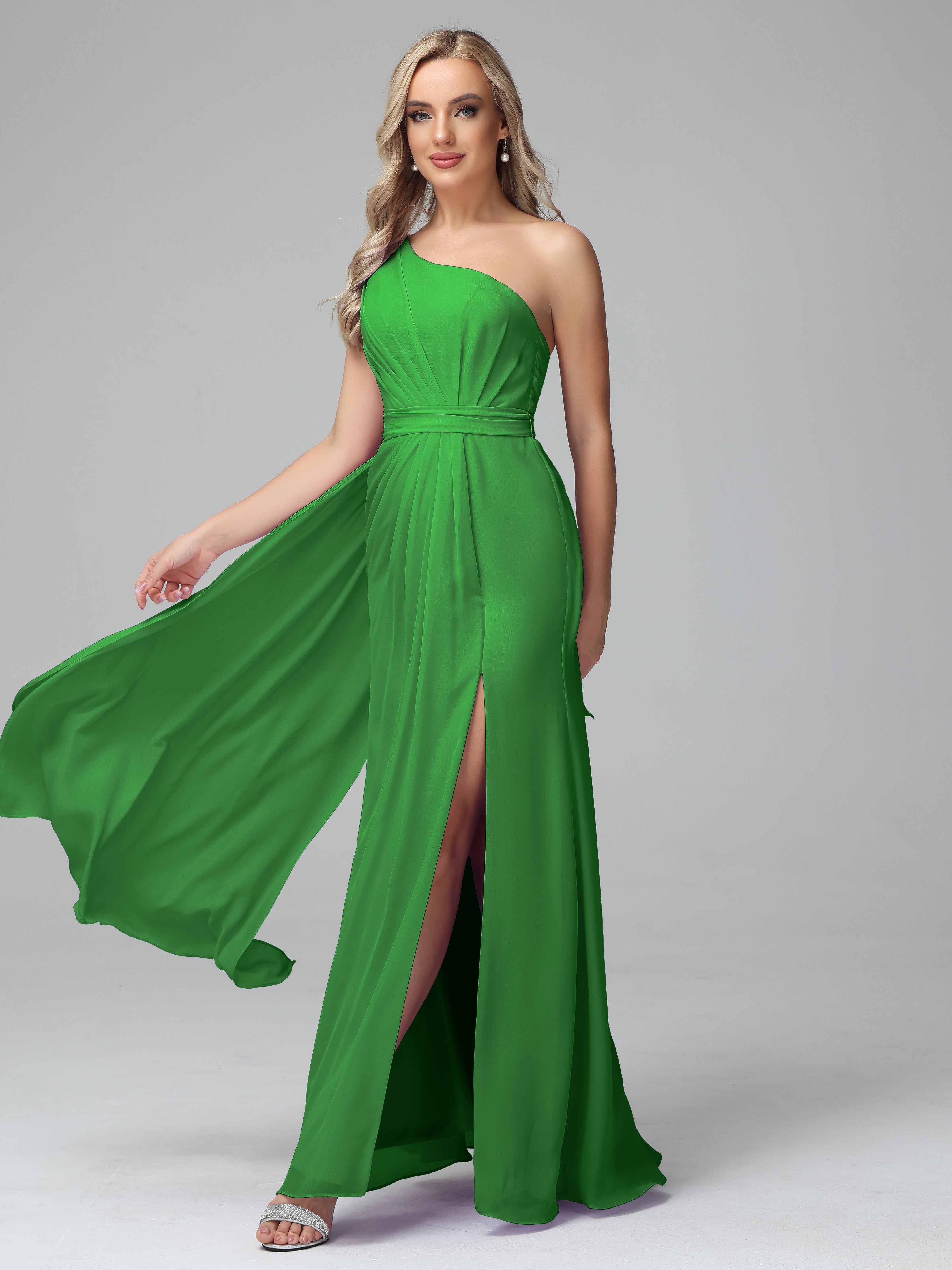 Daphne One Shoulder Chiffon Bridesmaid Dresses With Split