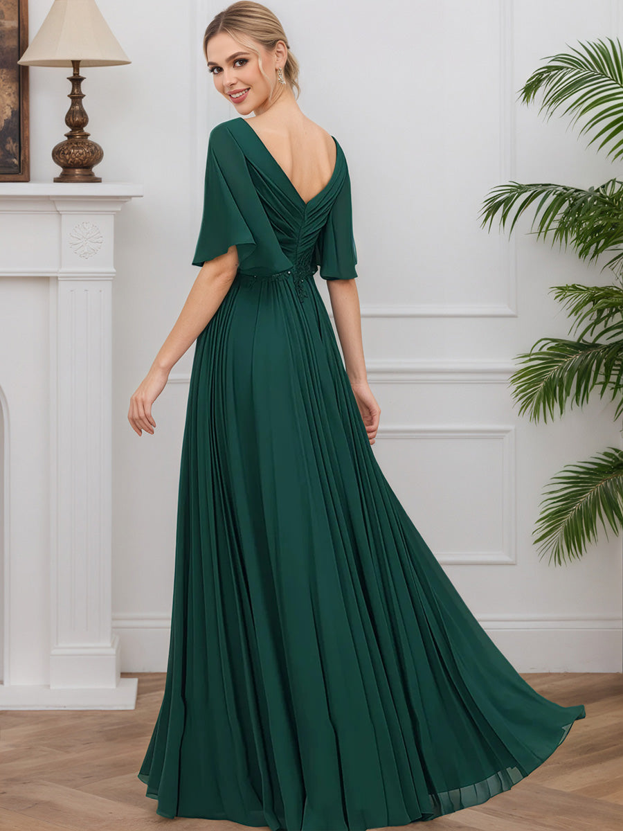 Cicinia Modest Dark Green Mother Of The Bride Dresses Chiffon Lace A-Line V-Neck Half Sleeces