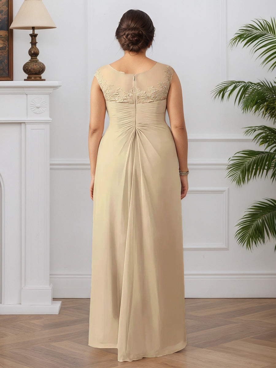 Cicinia Champagne Mother Of The Bride Dresses Chiffon Scoop Neckline Sleeveless A-Line Long Plus Size