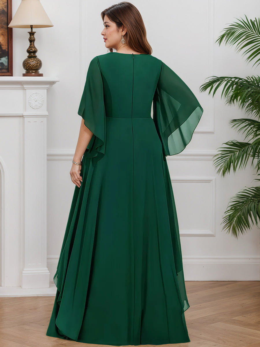 Cicinia Dark Green Mother Of The Bride Dresses Chiffon V-Neck Beading A-Line Sleeves Plus Size