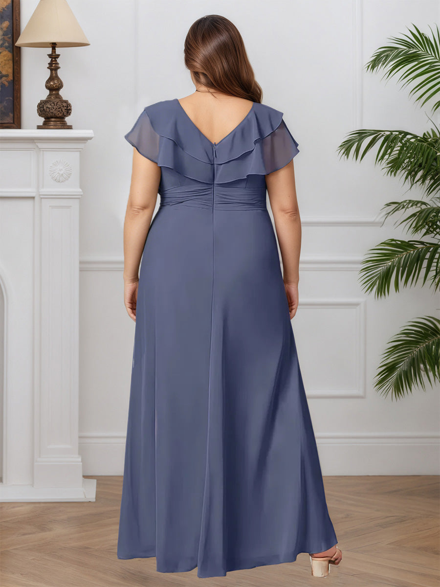 Cicinia Stormy Mother Of The Bride Dresses Chiffon A-Line Ruffles V-Neck Plus Szie