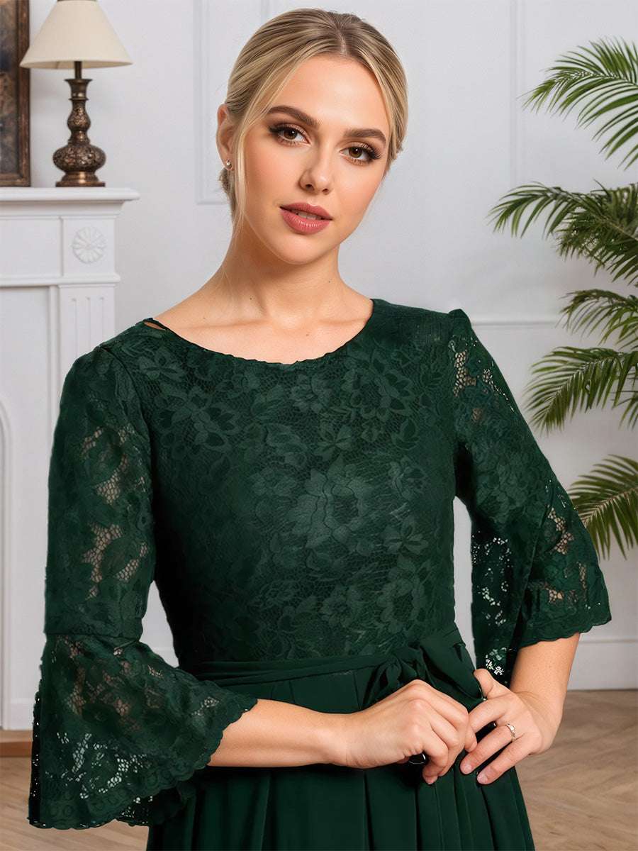 Cicinia Dark Green Mother Of The Bride Dresses Chiffon Lace A-Line Trumpet Sleeves Floor Length