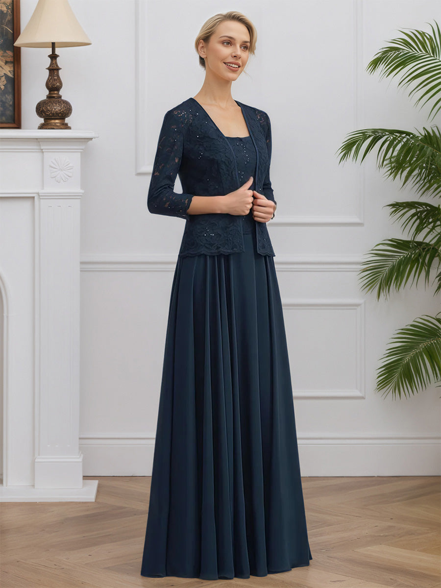 Cicinia Dark Navy Mother Of The Bride Dresses Chiffon Lace with Jacket Long A-Line