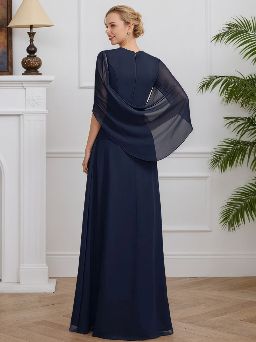 Cicinia Dark Navy Mother Of The Bride Dresses Chiffon with Shawl A-Line Floor Length V-Neck
