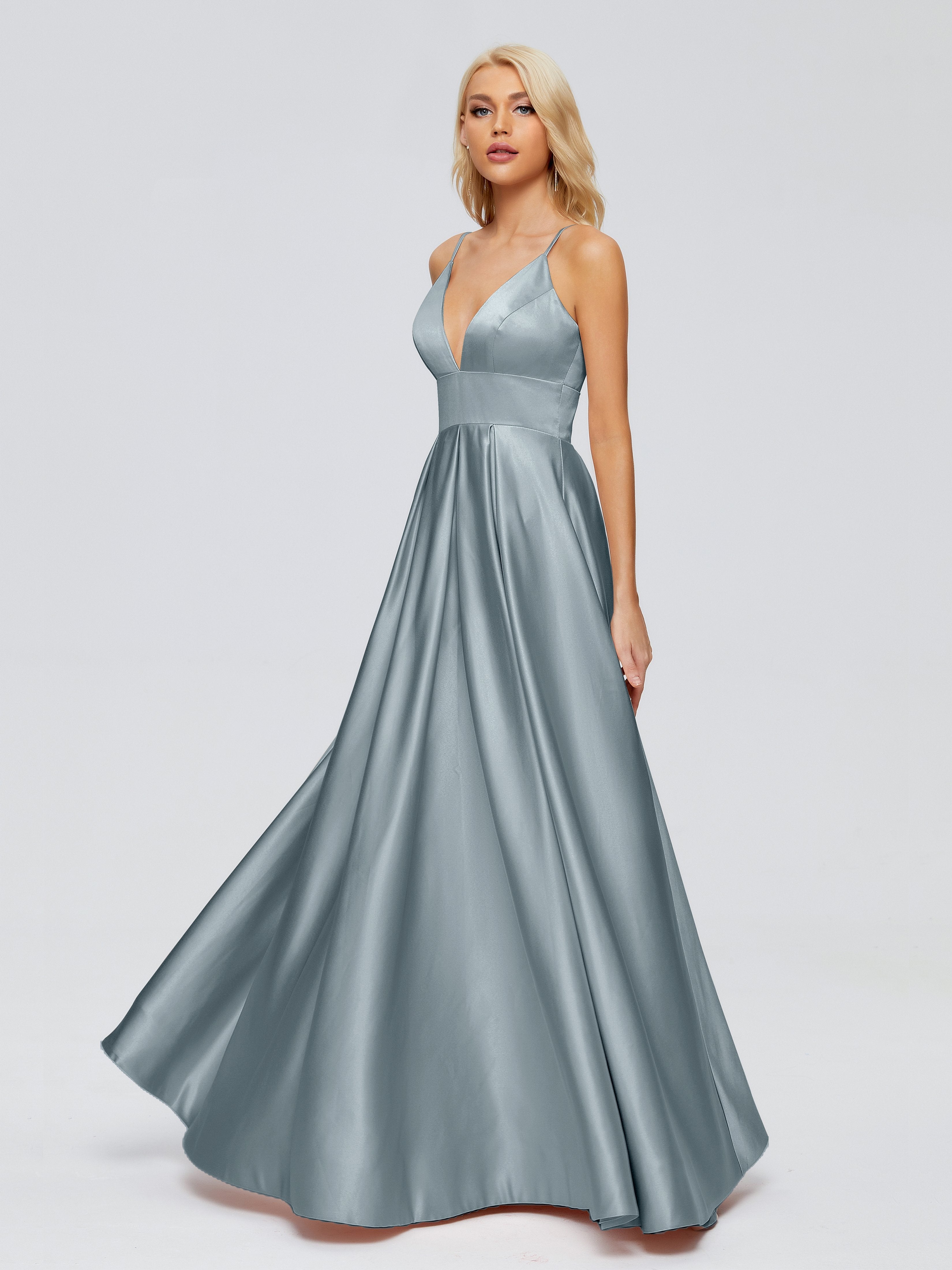 Dusty Grey Blue Bridesmaid Dresses Spaghetti Straps Satin Long Bridesm Dusty Grey Blue Bridesmaid Dresses Spaghetti Straps Satin Long Bridesm