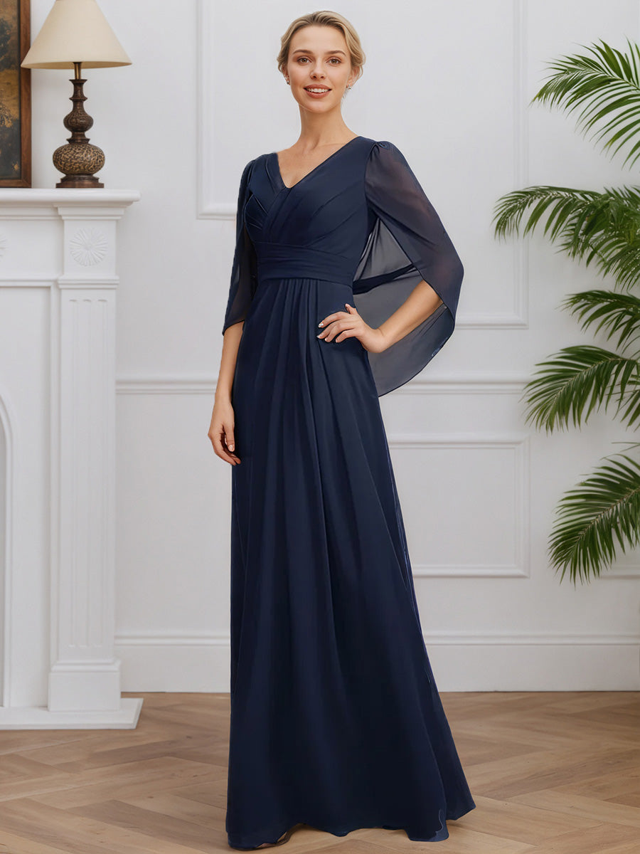 Cicinia Dark Navy Mother Of The Bride Dresses Chiffon with Shawl A-Line Floor Length V-Neck